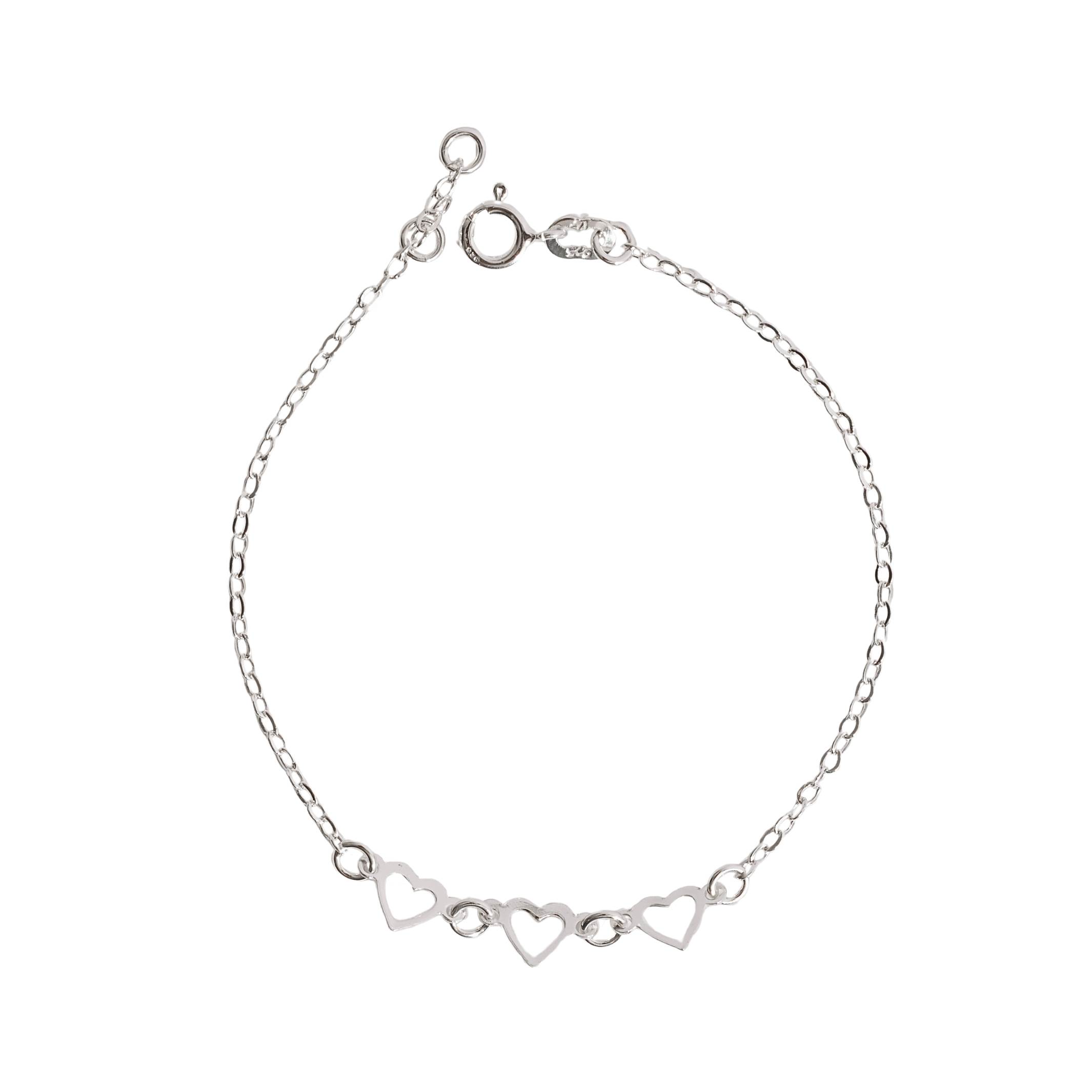 Pulseira entremeio corações vazados 6mm 19cm