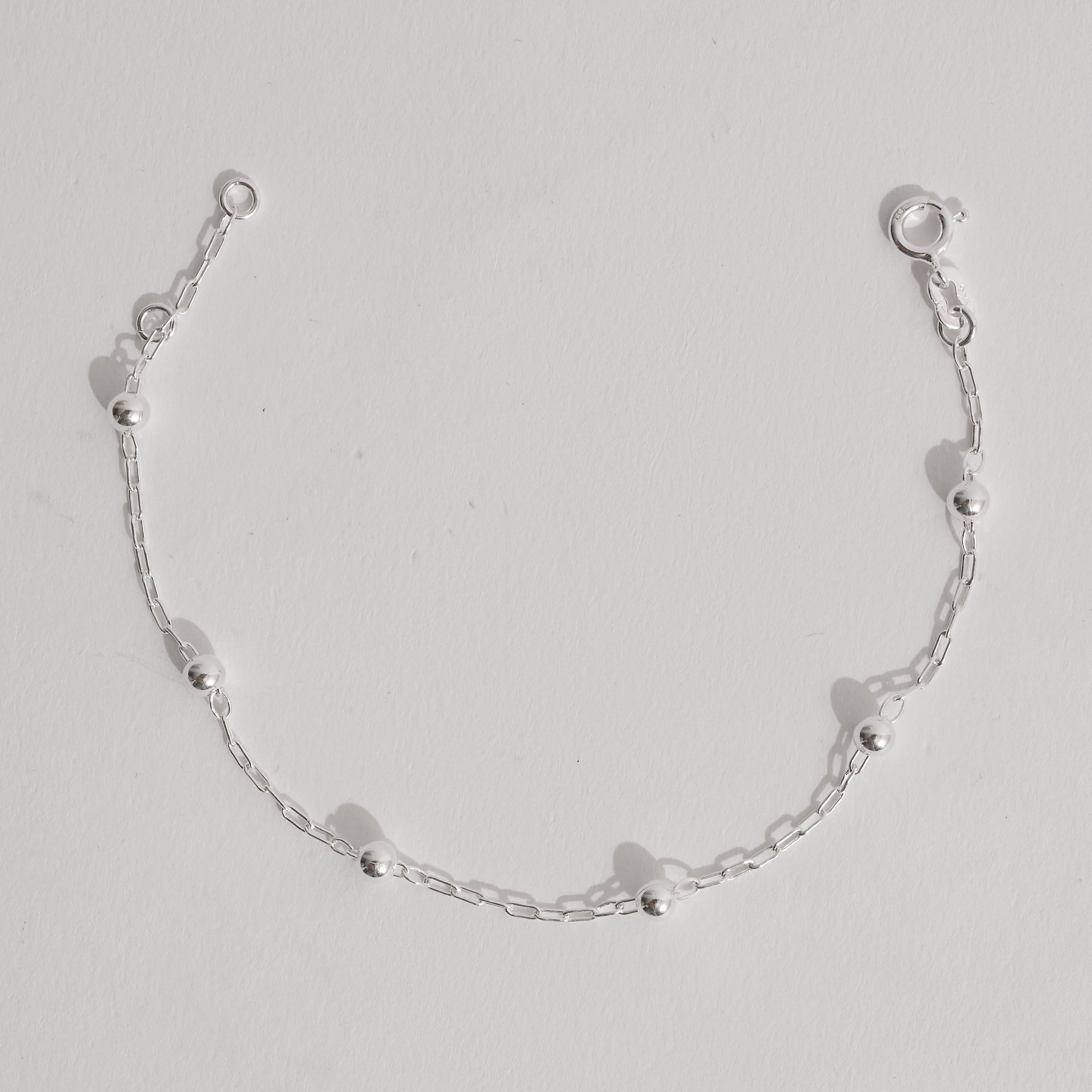 Pulseira entremeios bolas 5mm corrente 1x1 19cm