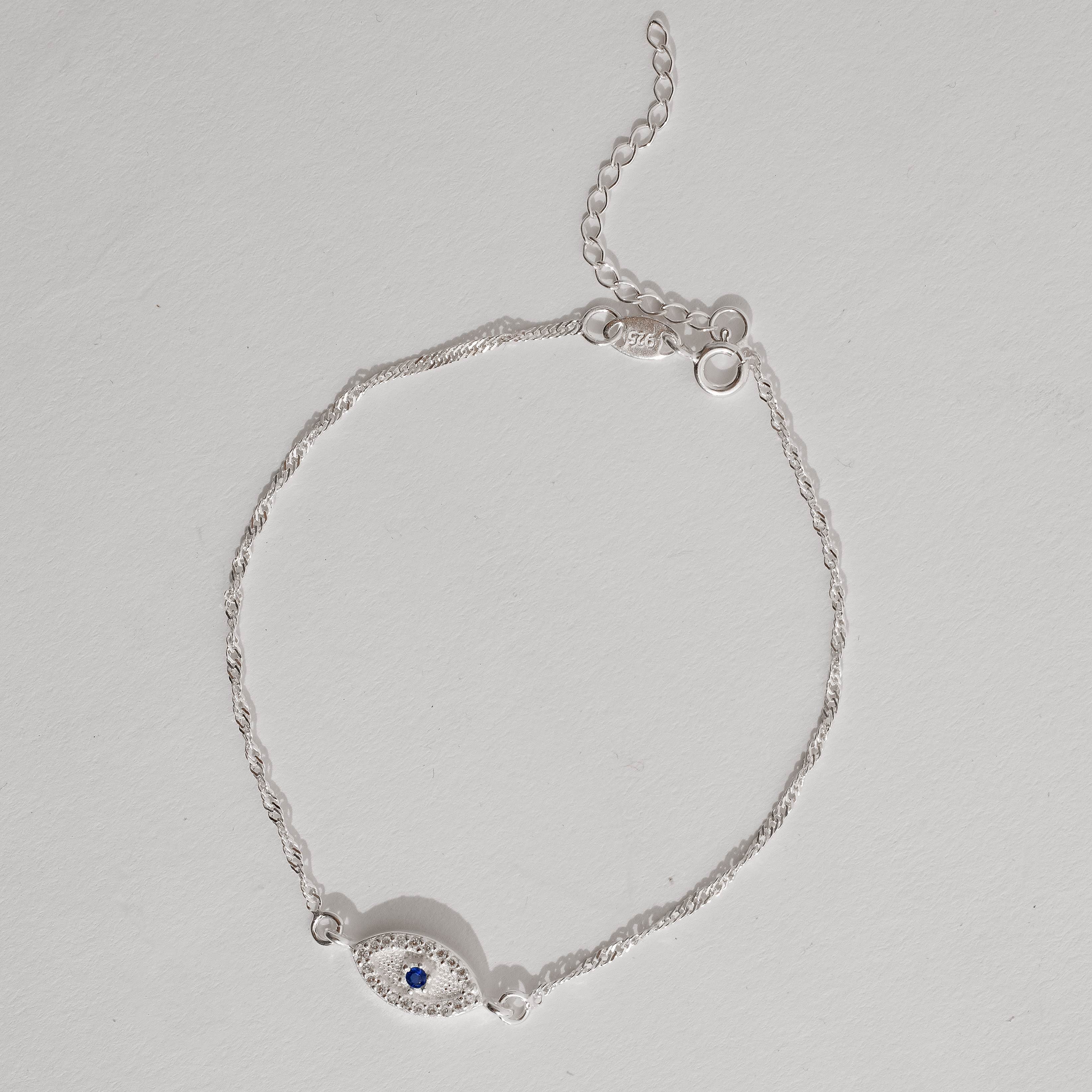 Imagem Pulseira entremeio olho grego cravejado 12mm corrente singapura