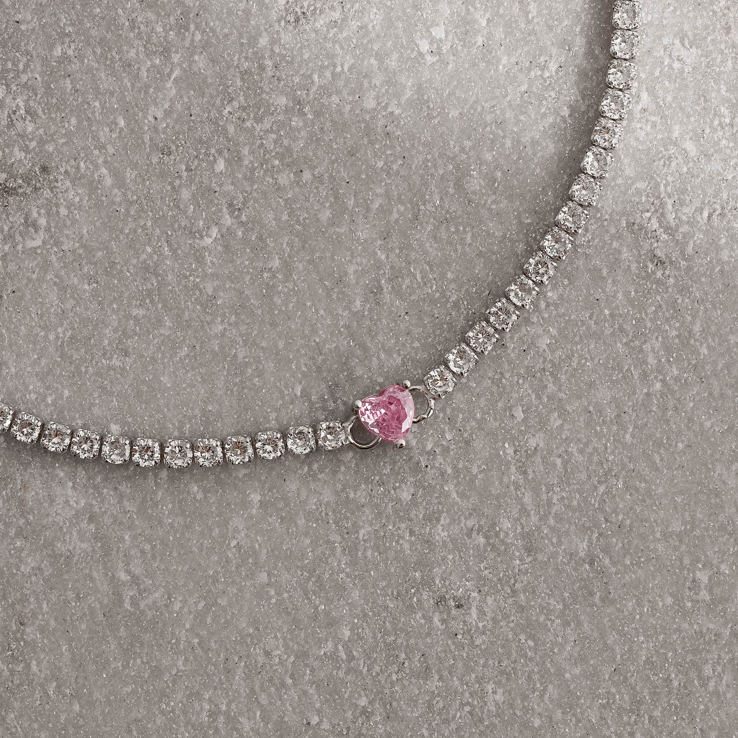 Imagem Secundária Pulseira Riviera 2.5 detalhe zircônia coração rosa 16,5cm com alongadora ródio