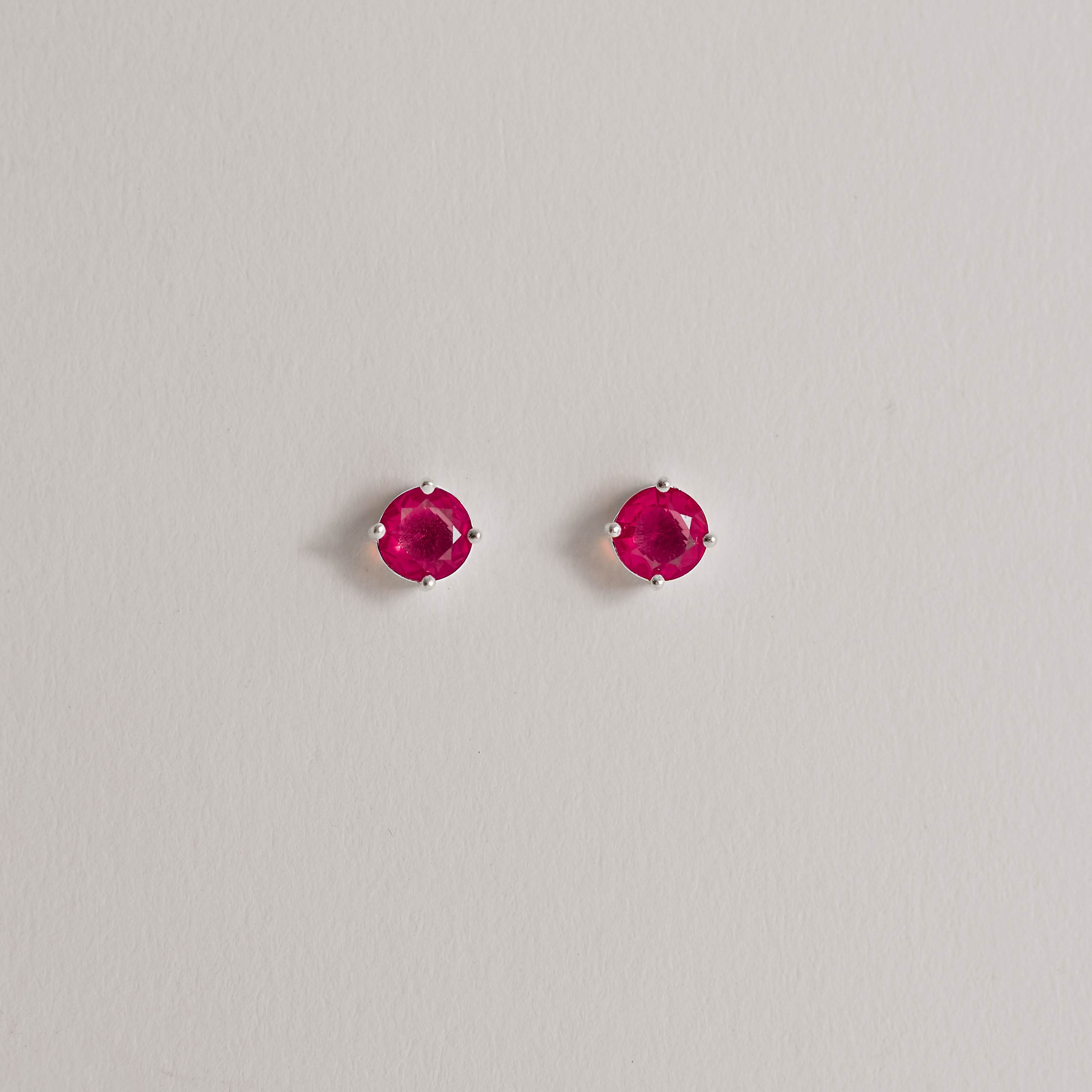 Conjunto brinco e colar zircônia redonda rubi 6mm 45cm