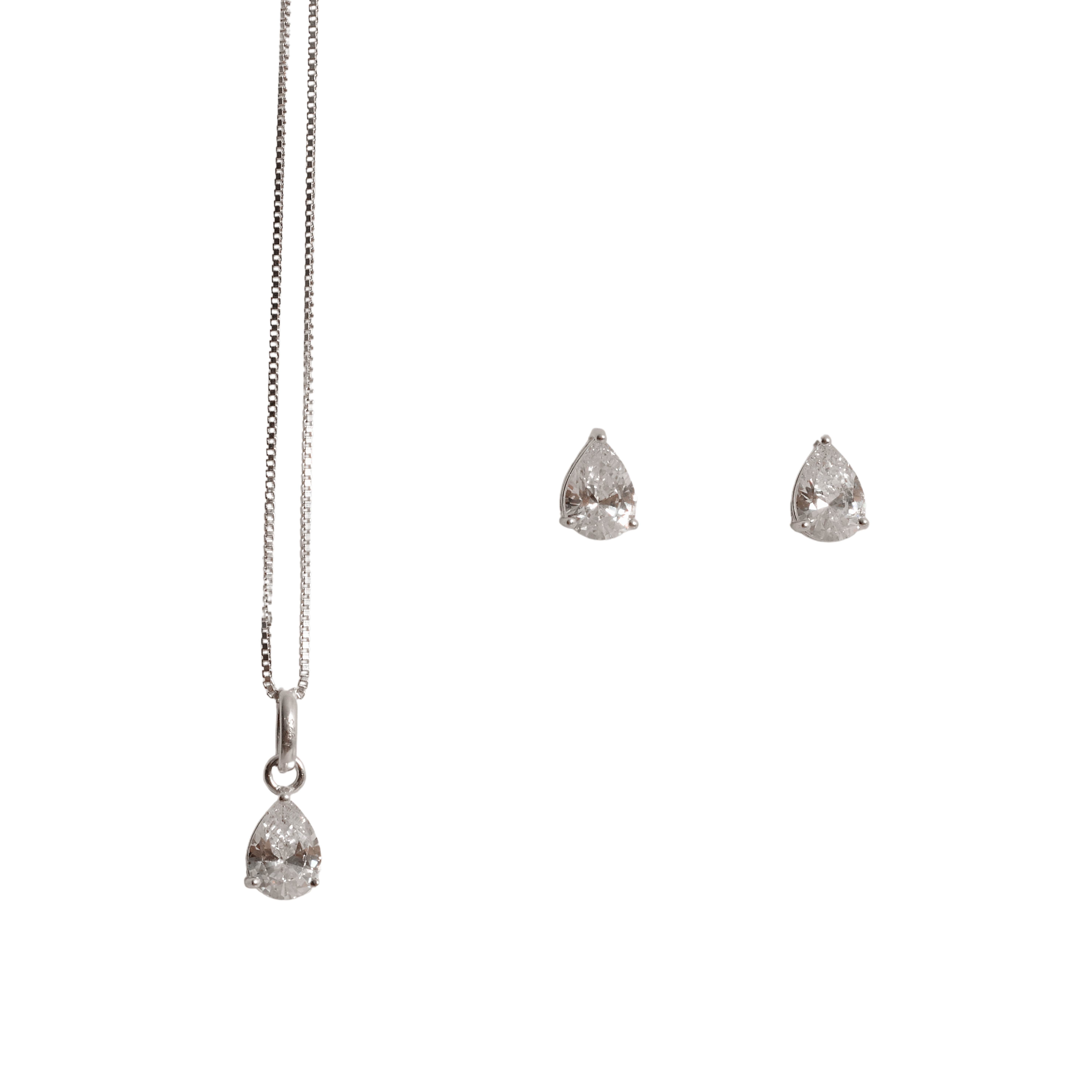 Conjunto brinco e colar zircônia gota cristal 6x4mm 40cm