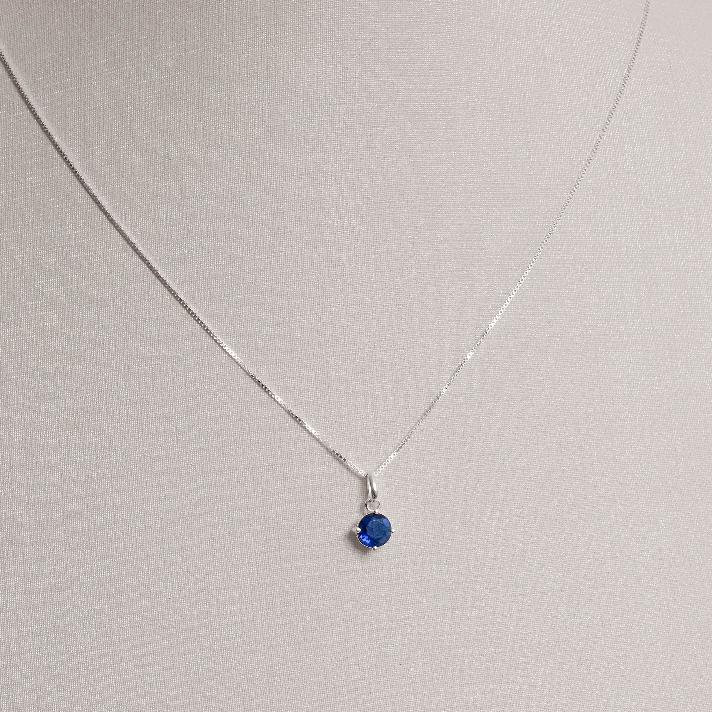 Conjunto brinco e colar zircônia redonda azul 6mm 45cm