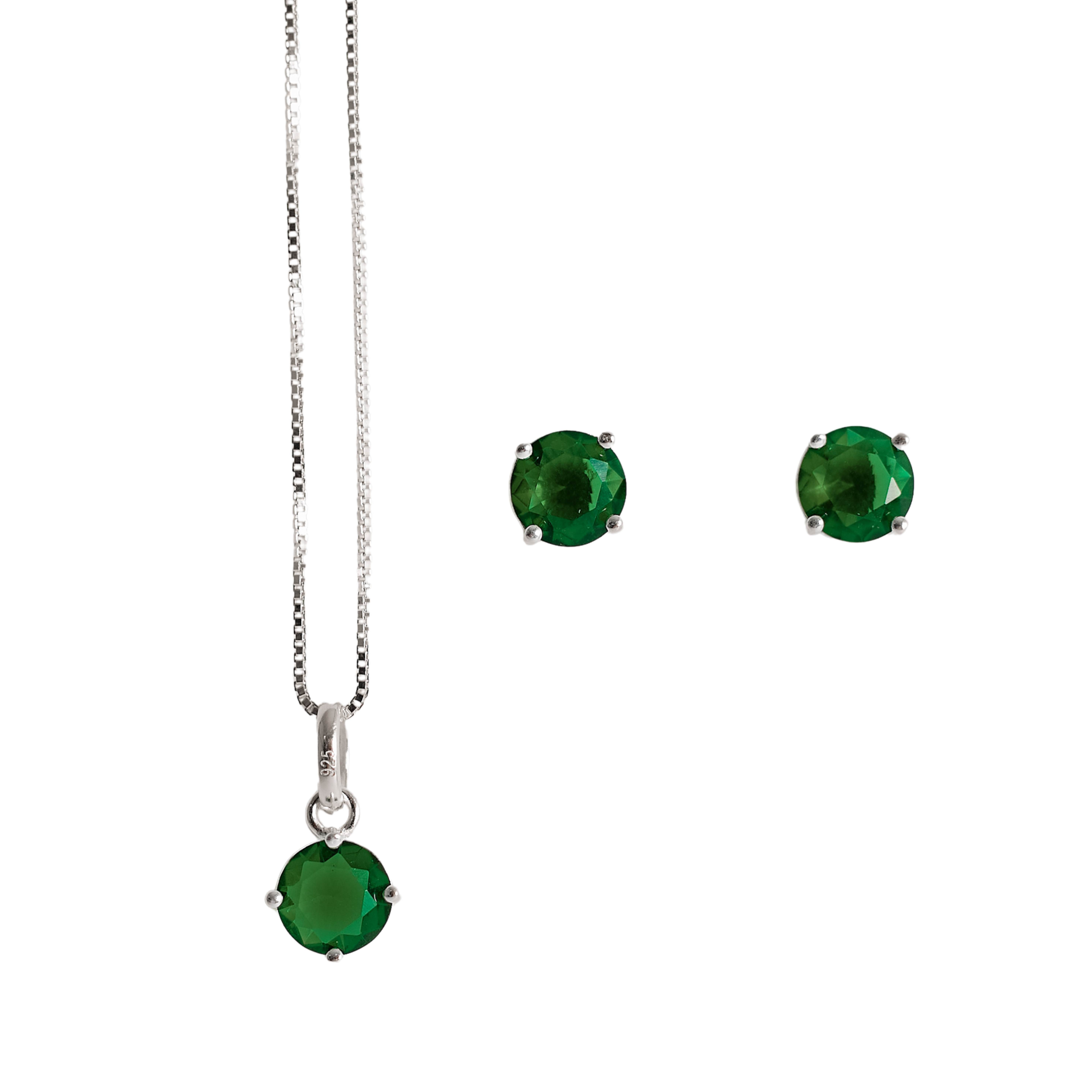 Conjunto brinco e colar zircônia redonda esmeralda 6mm 45cm