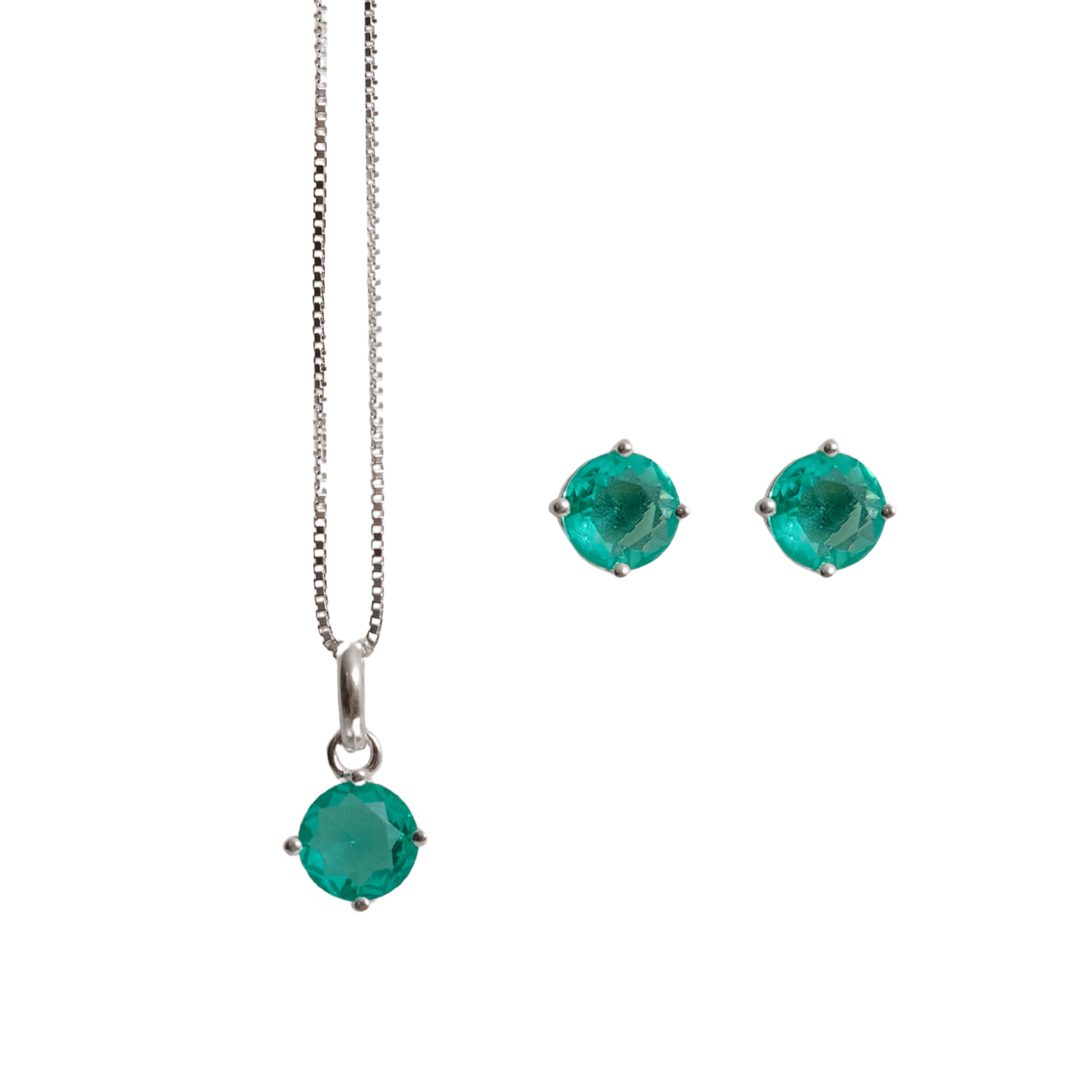 Conjunto brinco e colar zircônia redonda turmalina 6mm 45cm
