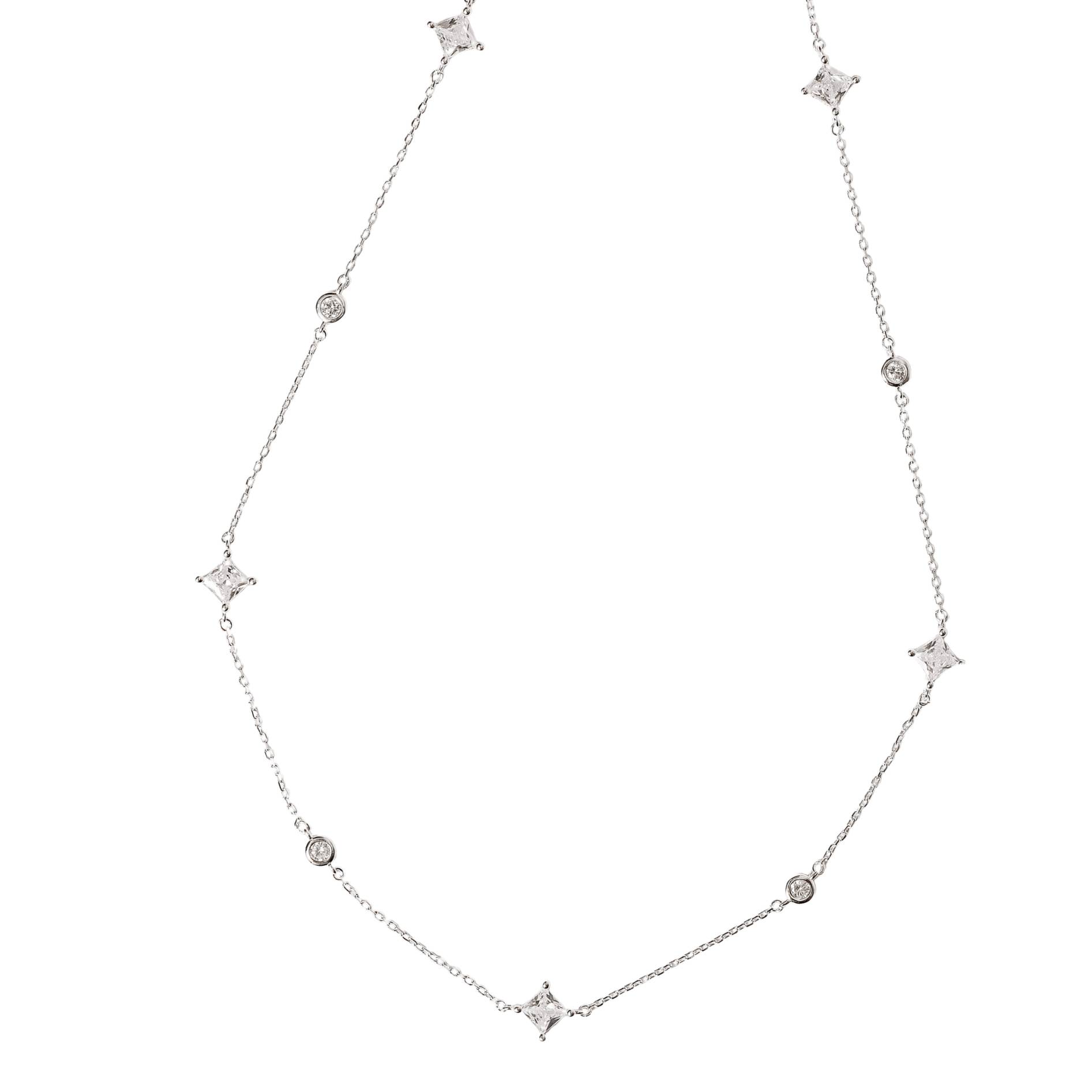 Imagem Colar entremeio zircônias redonda 3mm e losango 6mm 40+5cm