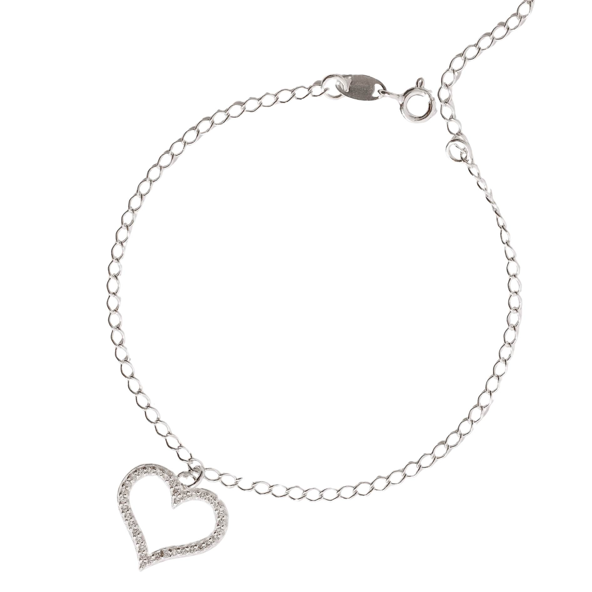 Imagem Pulseira pingente coração vazado cravejado 16mm 17+3cm