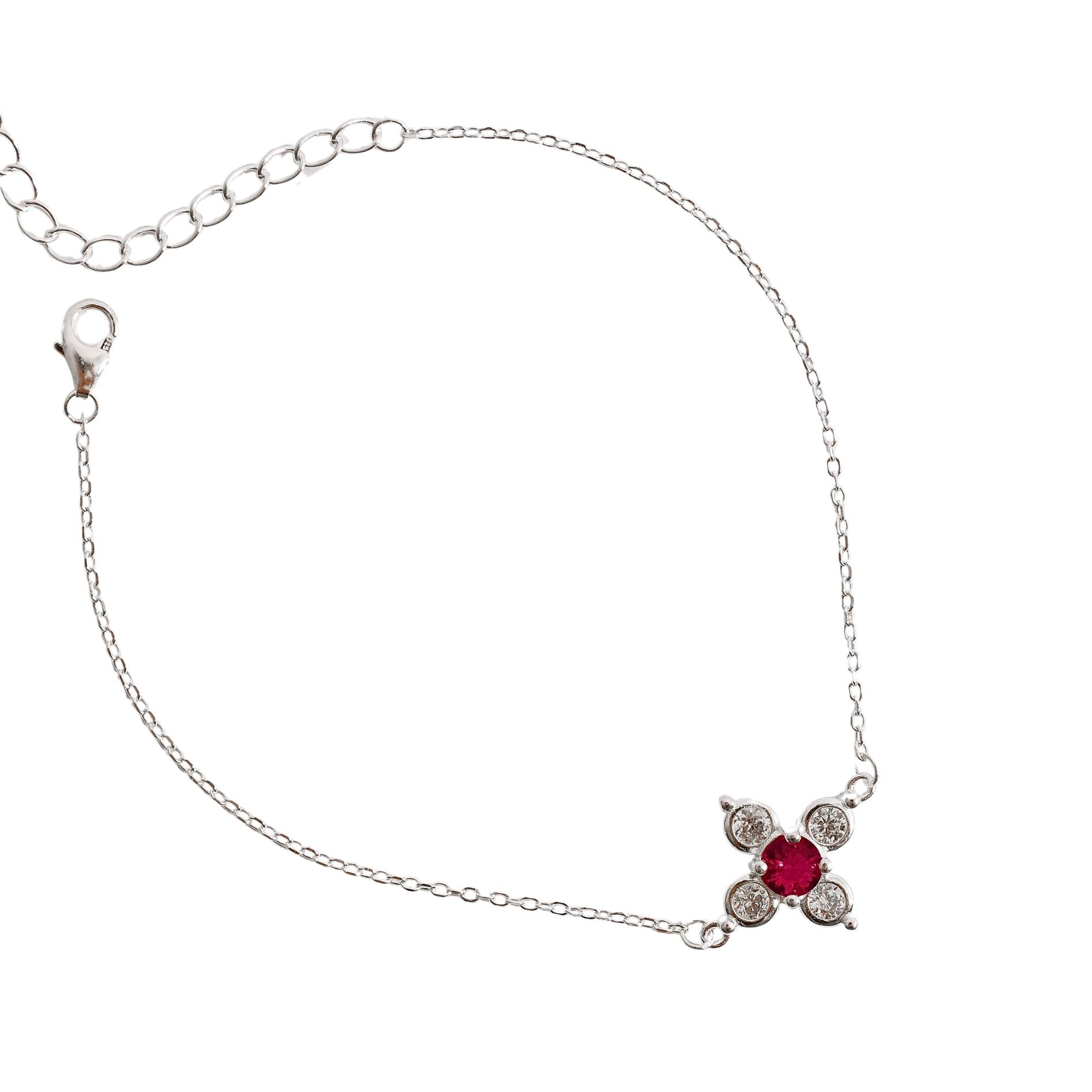 Imagem Pulseira entremeio flor com zircônias cristal e cereja 14mm