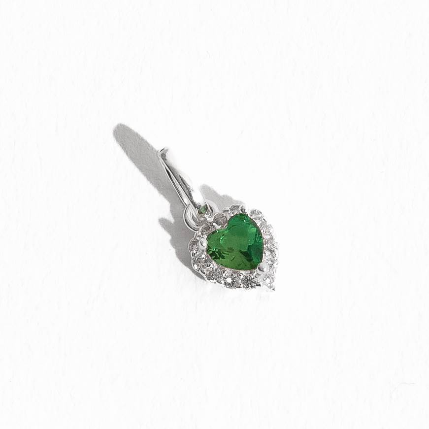 Pingente zircônia coração esmeralda com cravejado 7mm