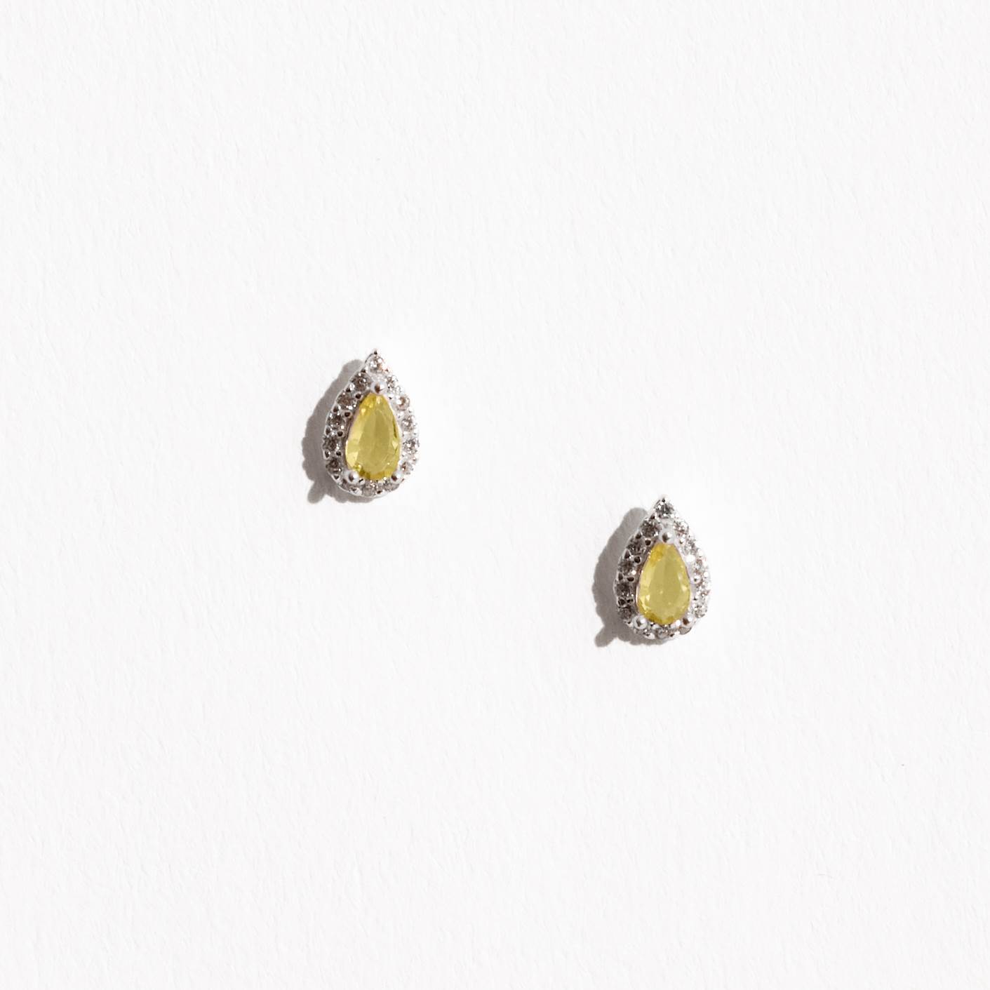 Imagem Brinco zircônia gota amarela com cravejado 8mm