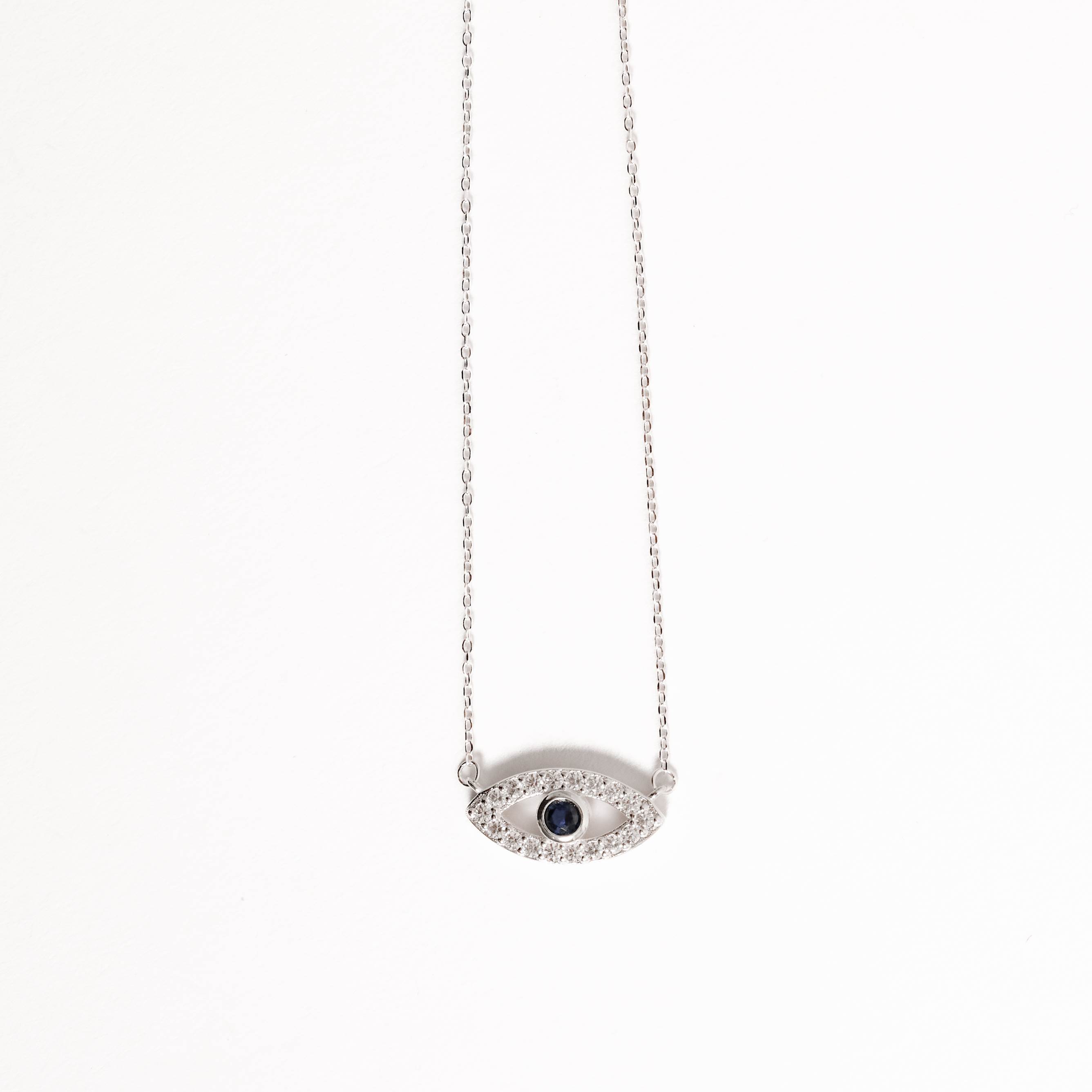 Colar entremeio olho cravejado detalhe zircônia azul 18mm 40+5cm