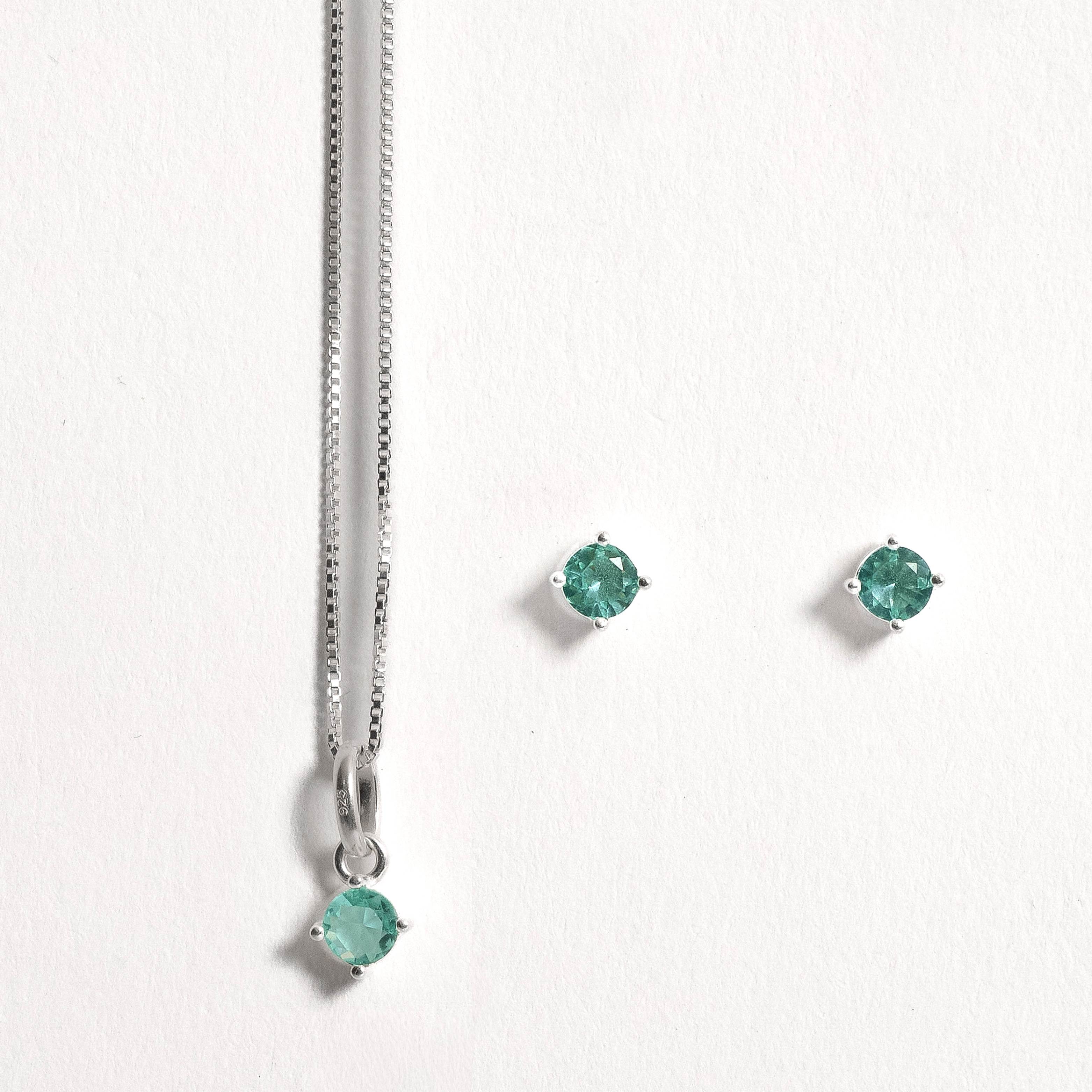Conjunto brinco e colar zircônia redonda turmalina 4mm 40cm