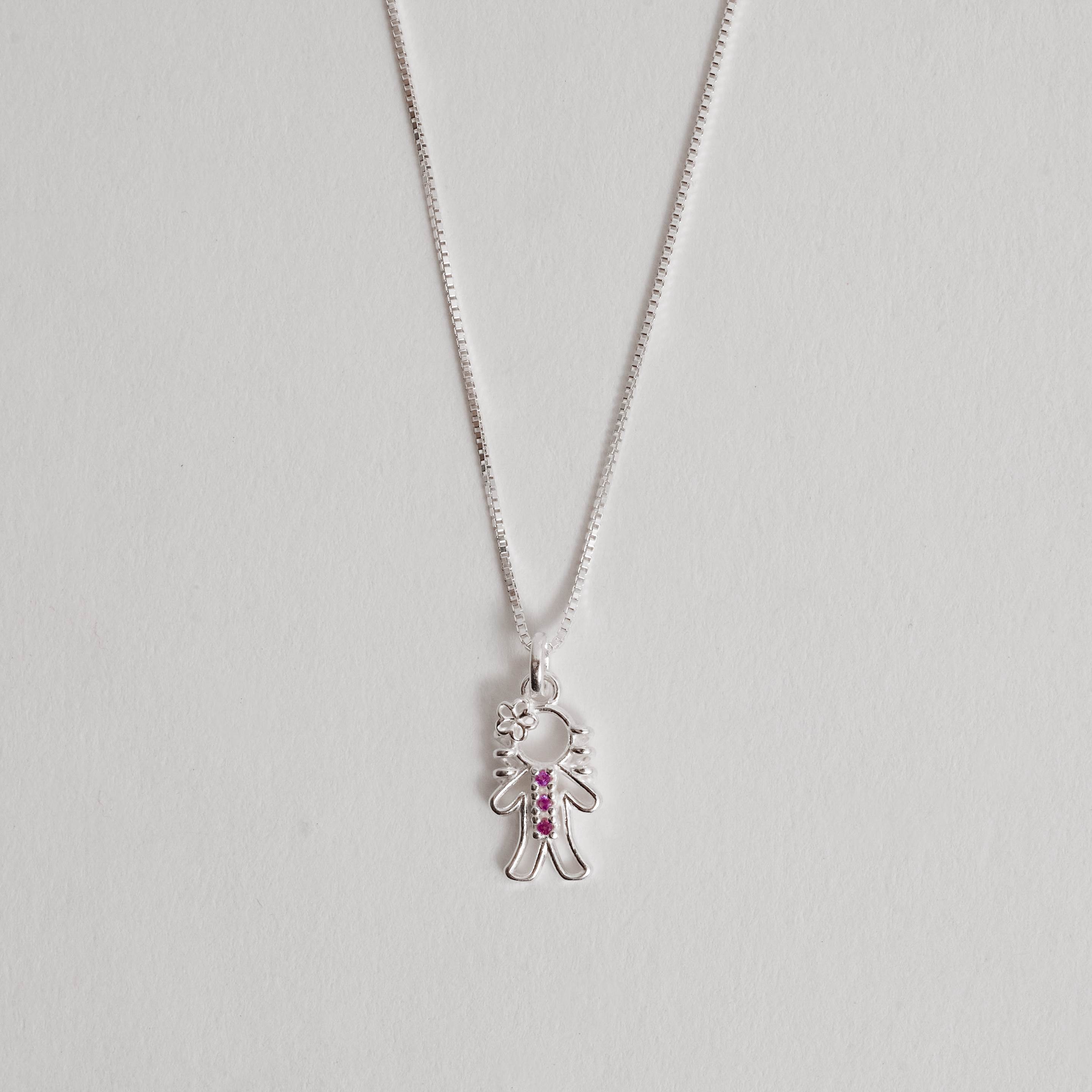 Colar pingente menina detalhe 3 zircônias rosa 12mm 45cm