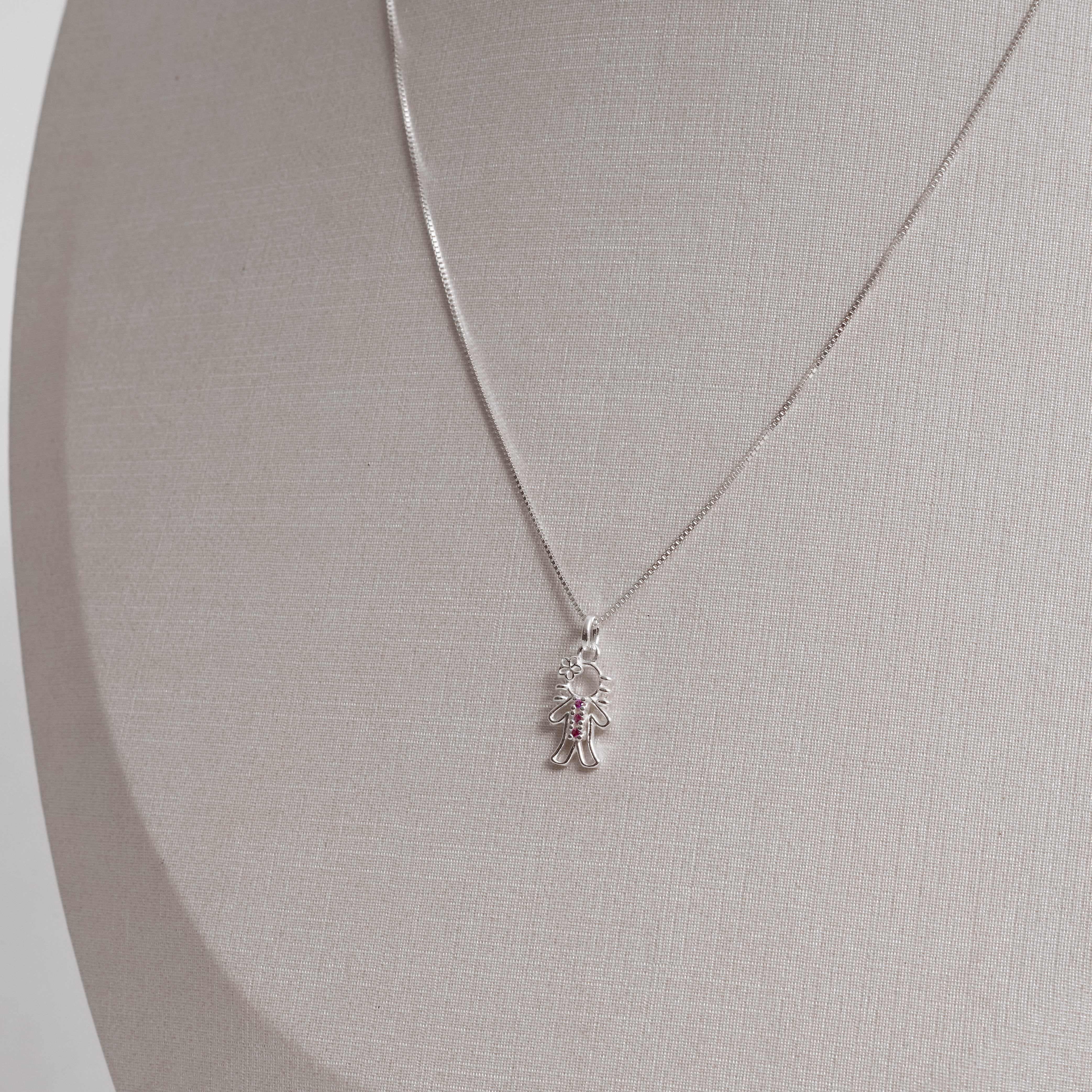 Colar pingente menina detalhe 3 zircônias rosa 12mm 45cm