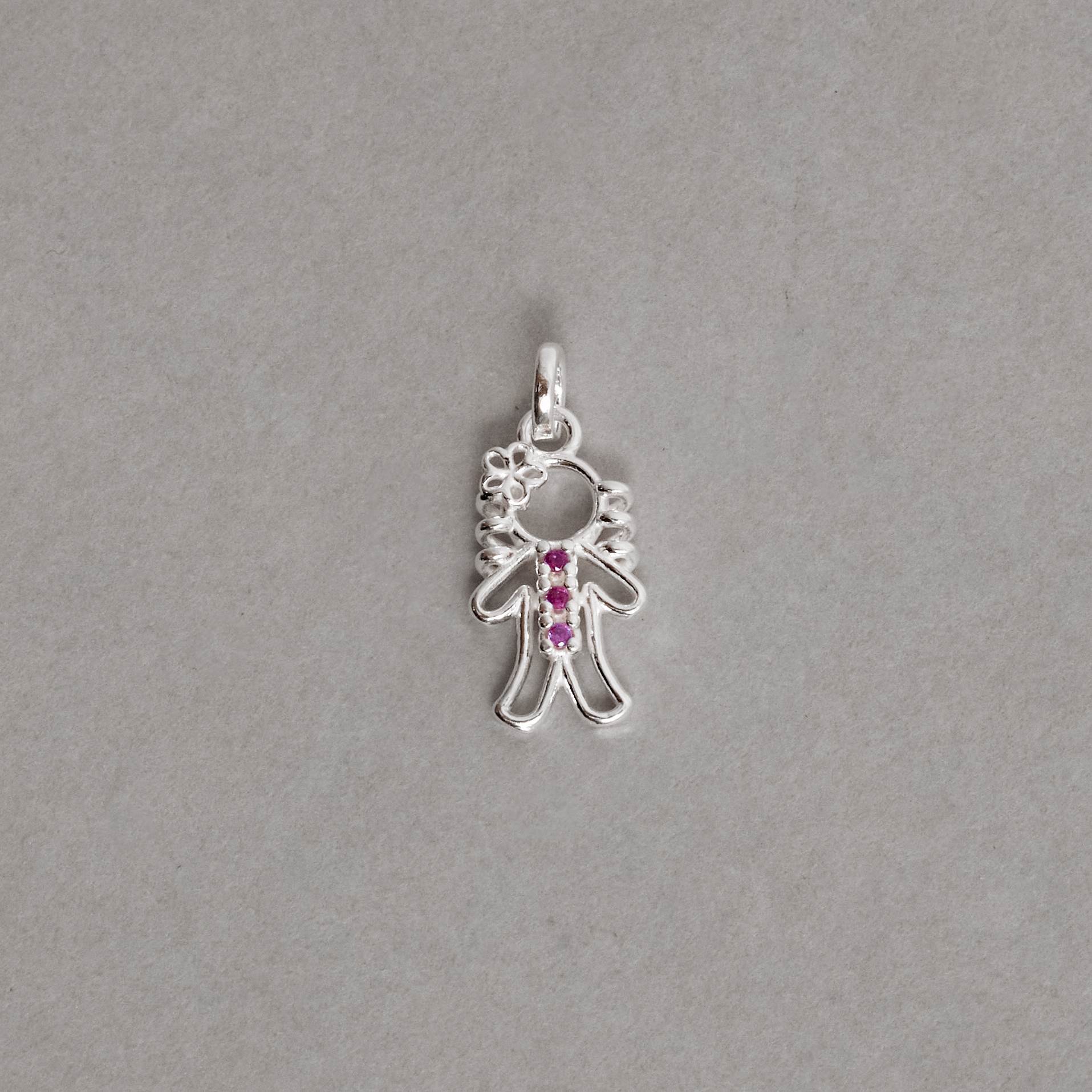 Pingente menina detalhe 3 zircônias rosa 12mm