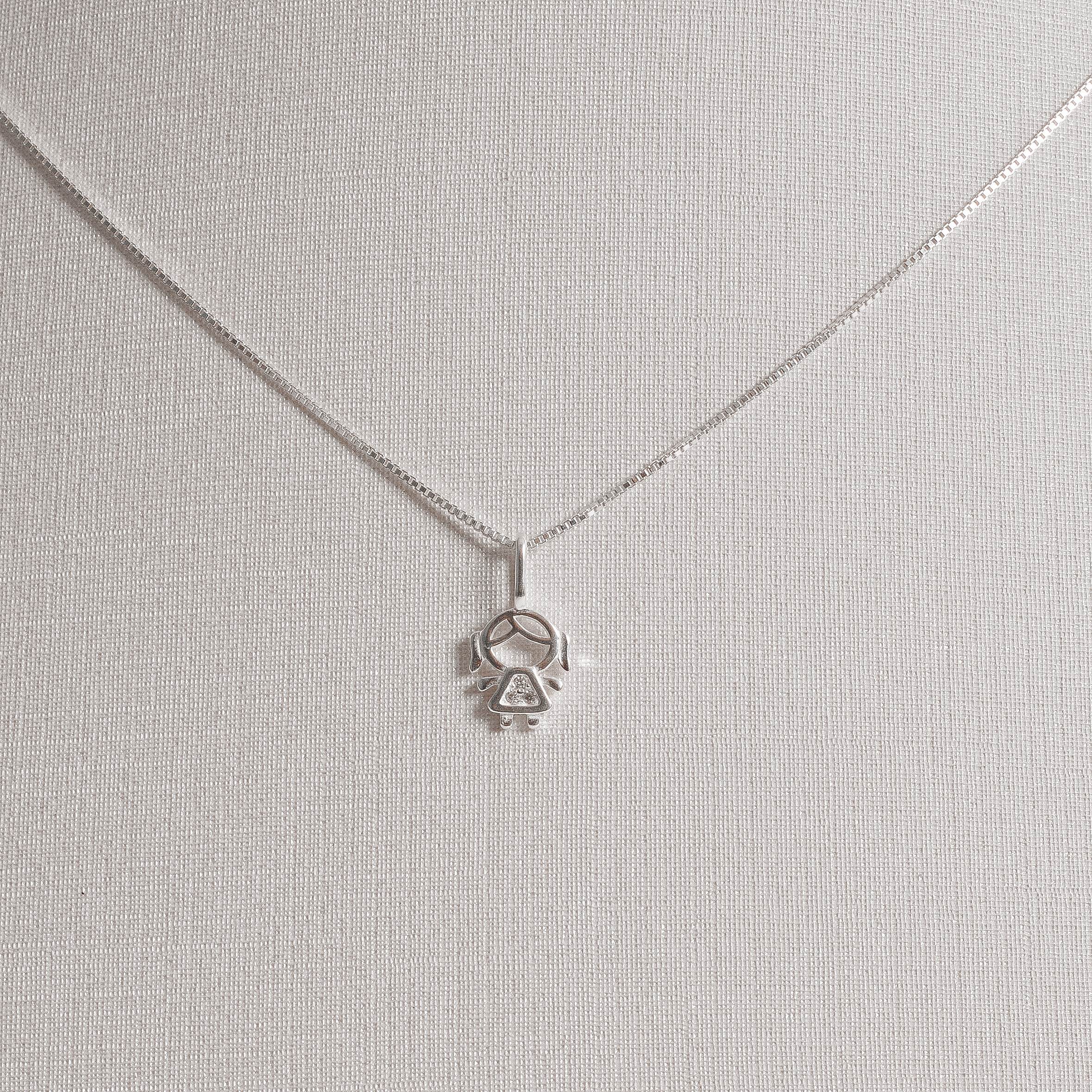 Colar pingente menina com zircônias 12mm 45cm