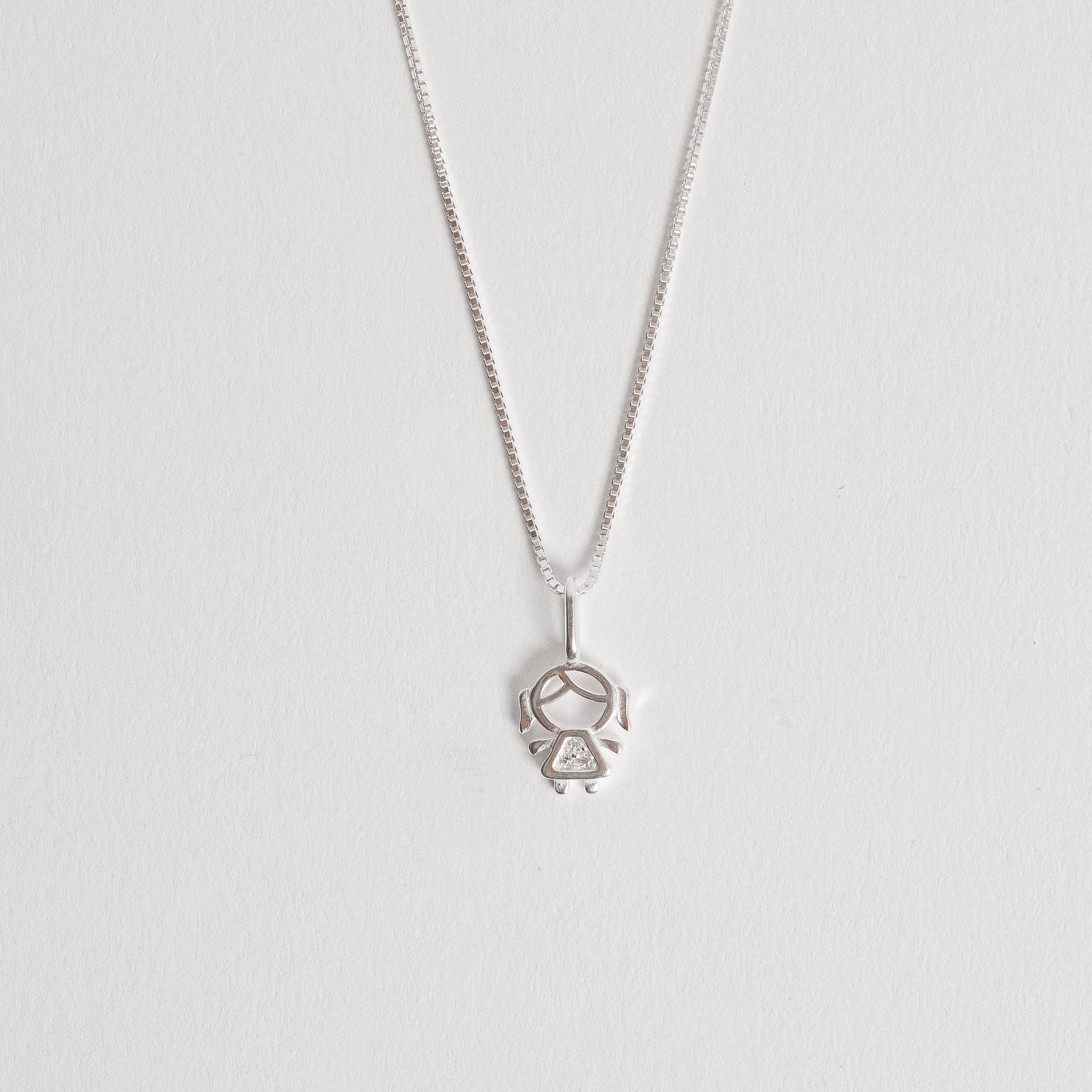 Colar pingente menina com zircônias 12mm 45cm