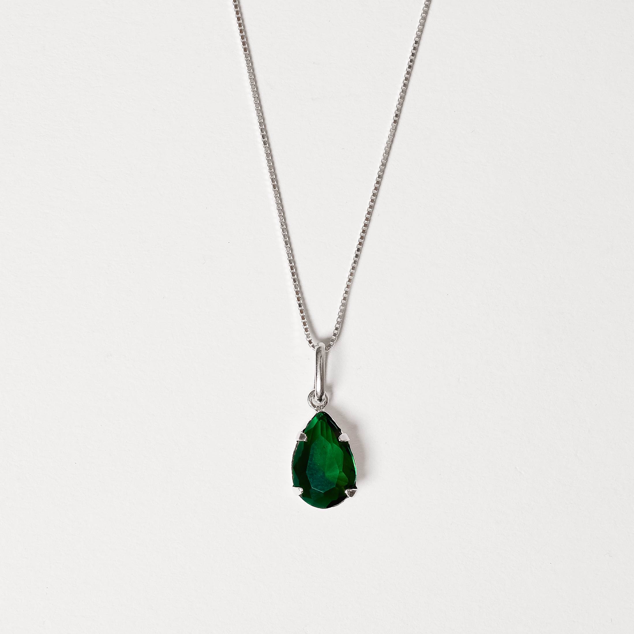 Imagem Colar pingente zircônia gota esmeralda 12mm 45cm