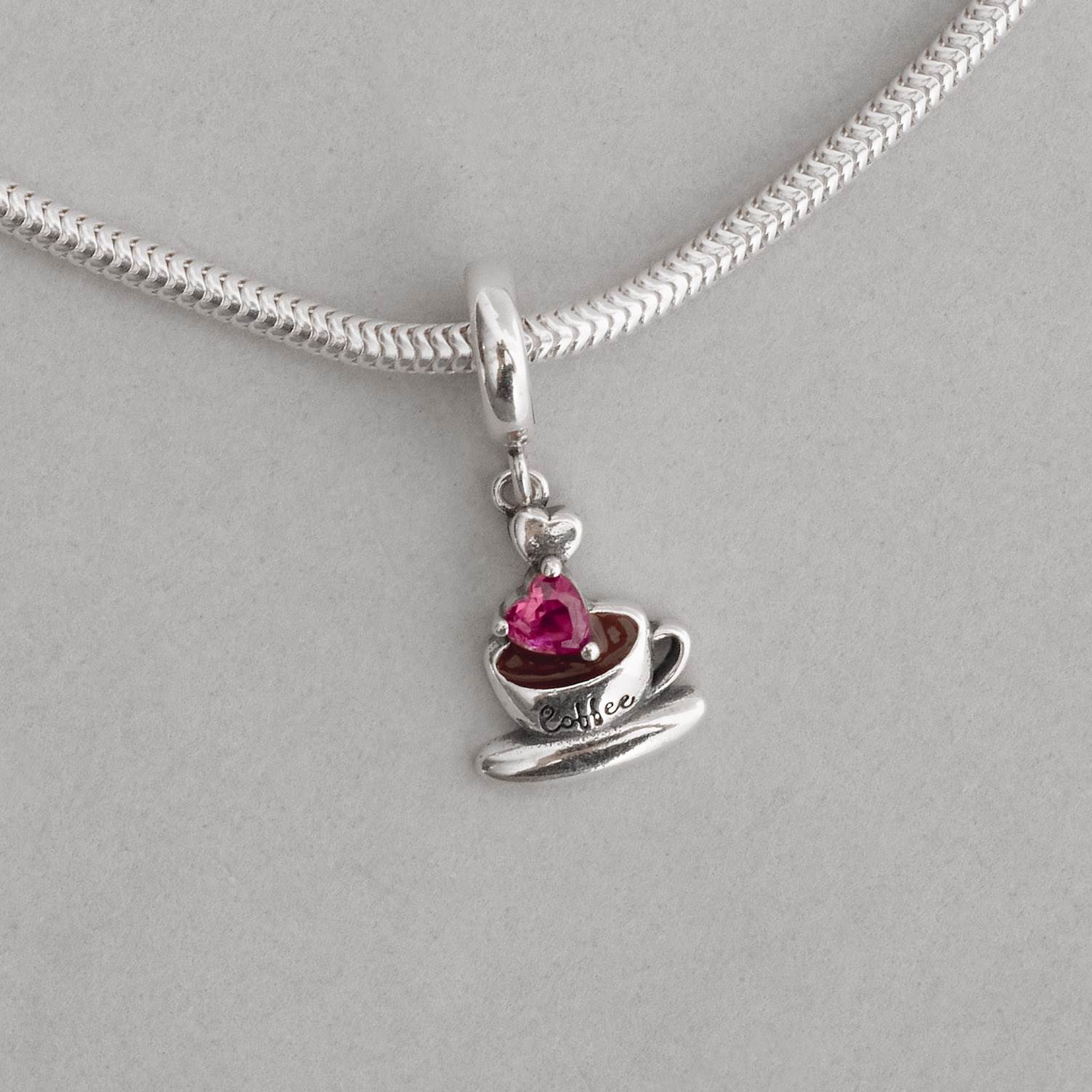 Imagem Berloque pingente xícara com zircônia coração pink 13mm envelhecido