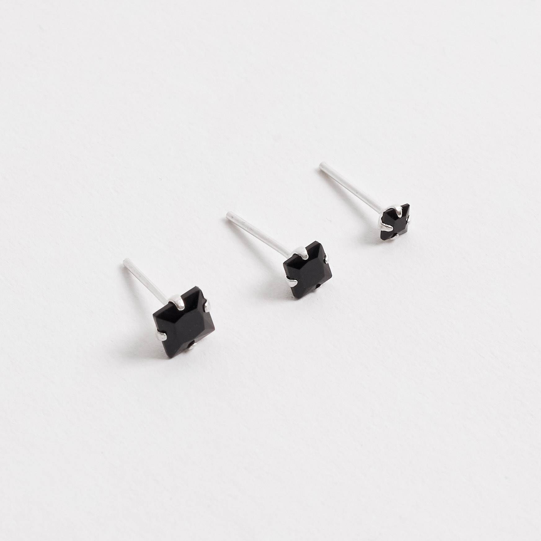 Trio zircônias quadradas 3, 4 e 5mm ônix