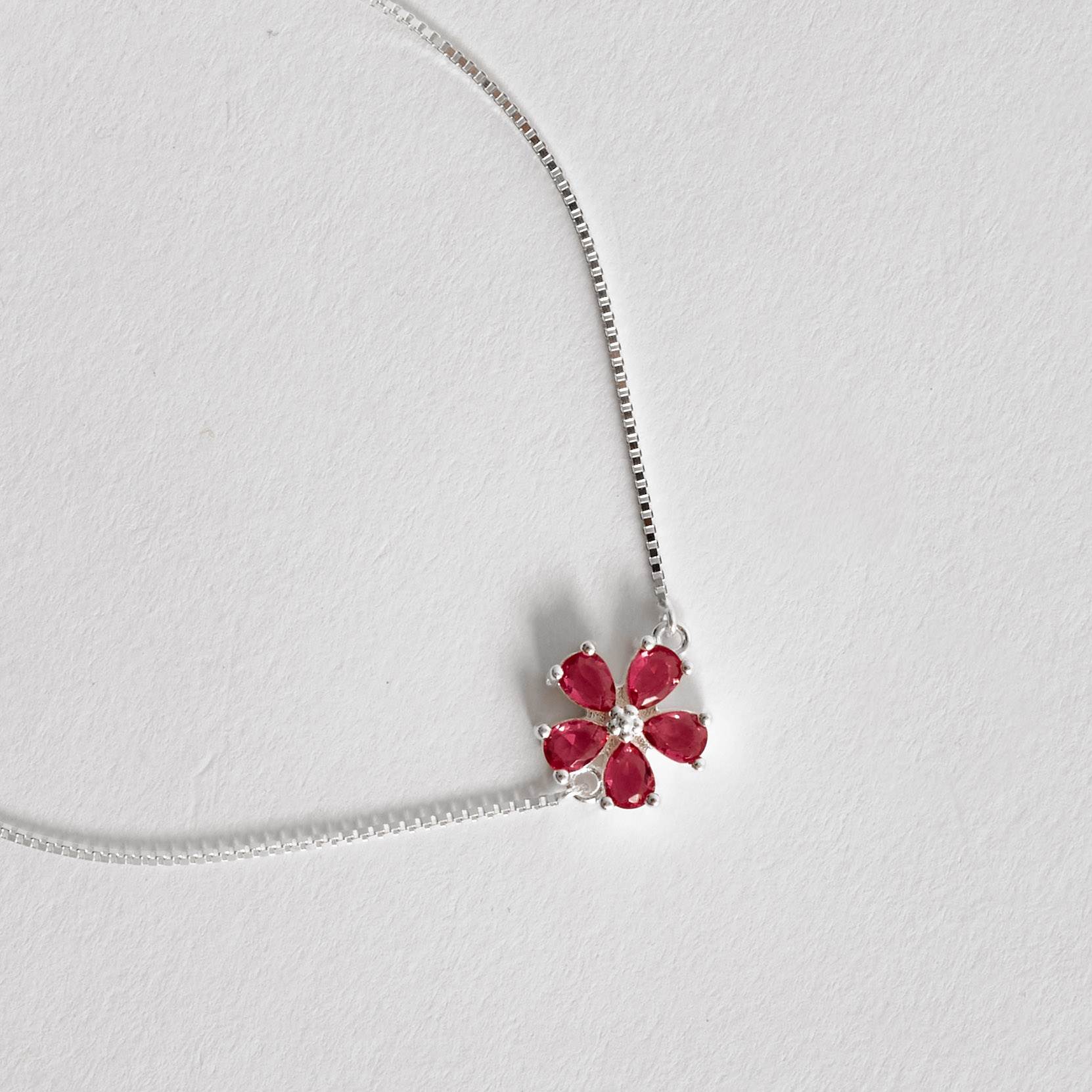 Imagem Secundária Pulseira entremeio flor cravejada rubi 11mm 16+4cm