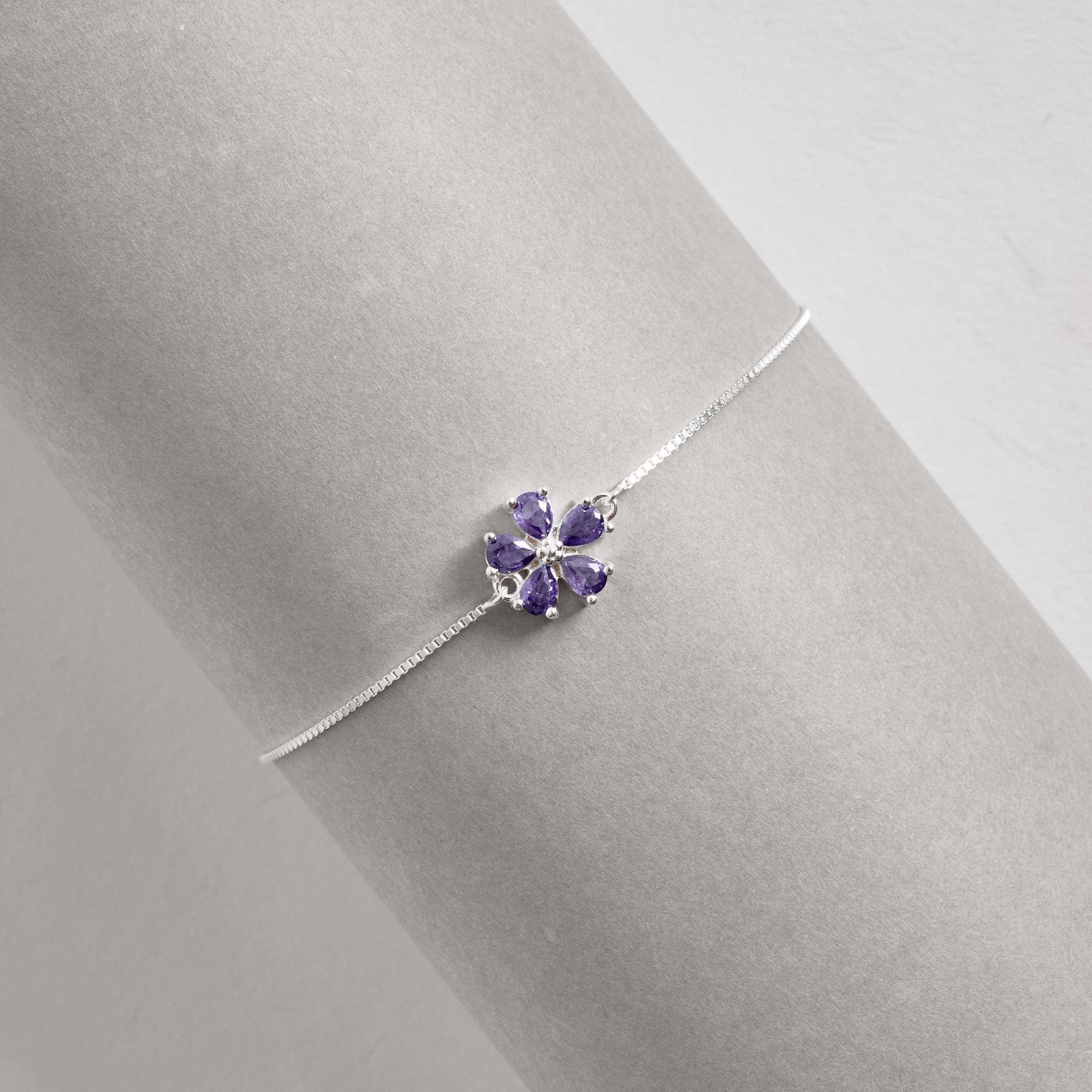 Pulseira entremeio flor cravejada ametista 11mm 16+4cm