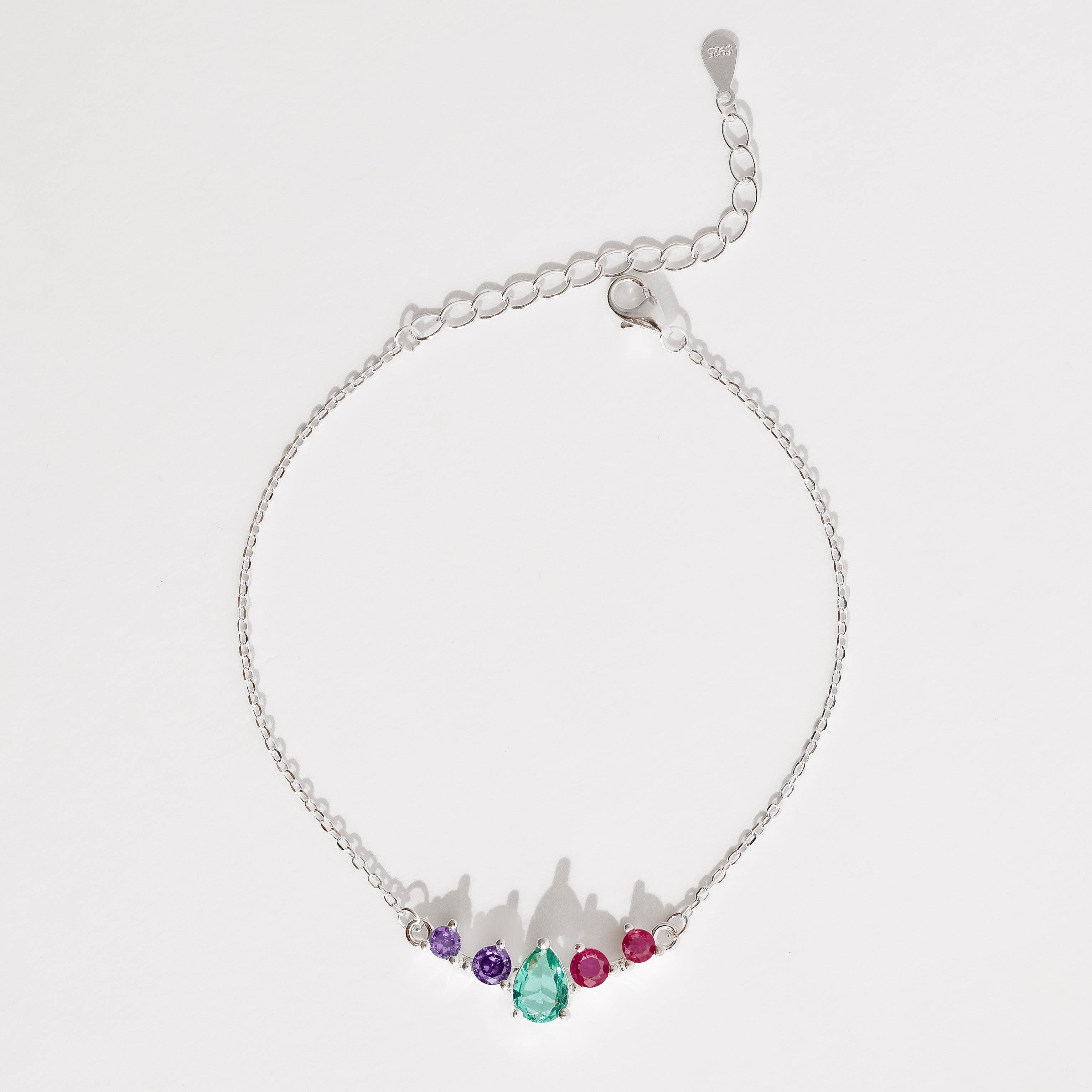Imagem Pulseira entremeio zircônias gota acqua e redondas lilás e pink