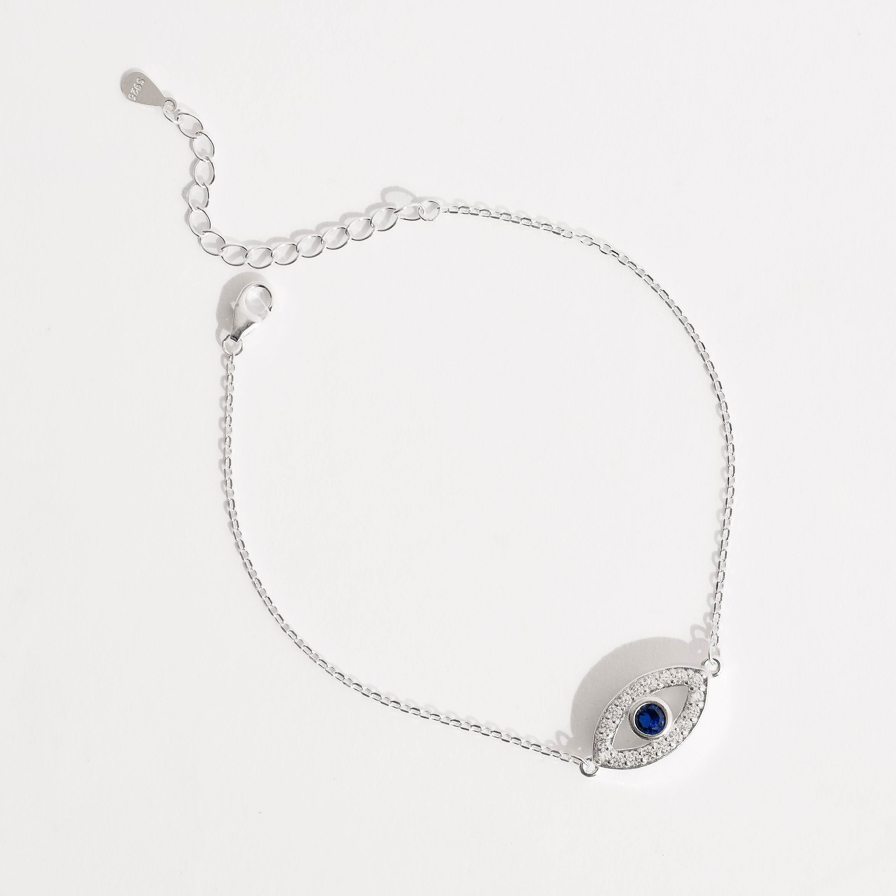 Imagem Pulseira entremeio olho grego cravejado detalhe zircônia azul 16mm