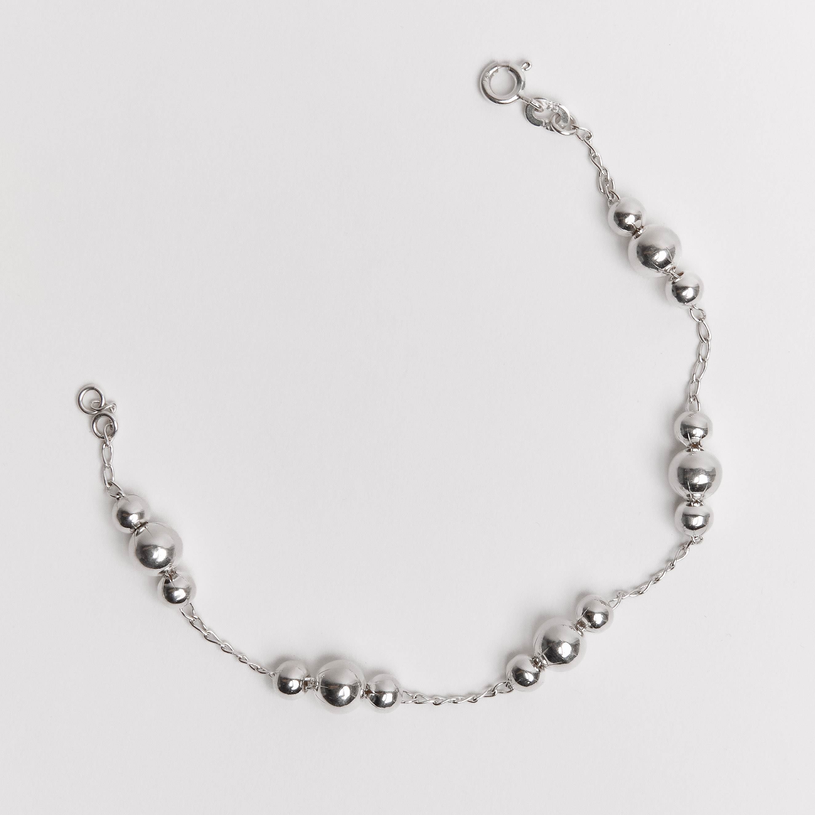 Pulseira entremeio bolas 5 e 7mm corrente cadeado