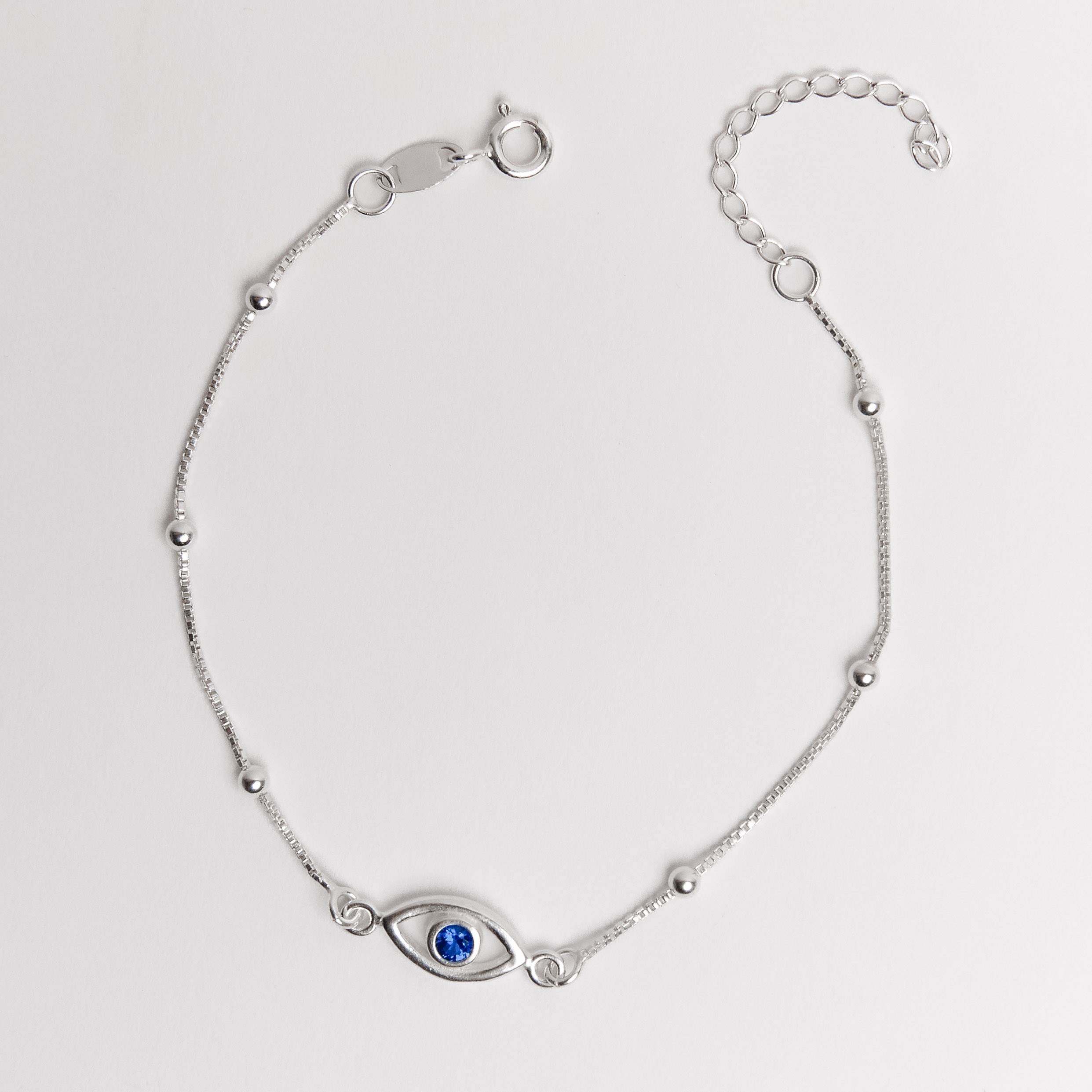 Pulseira entremeios olho grego 12mm com bolas