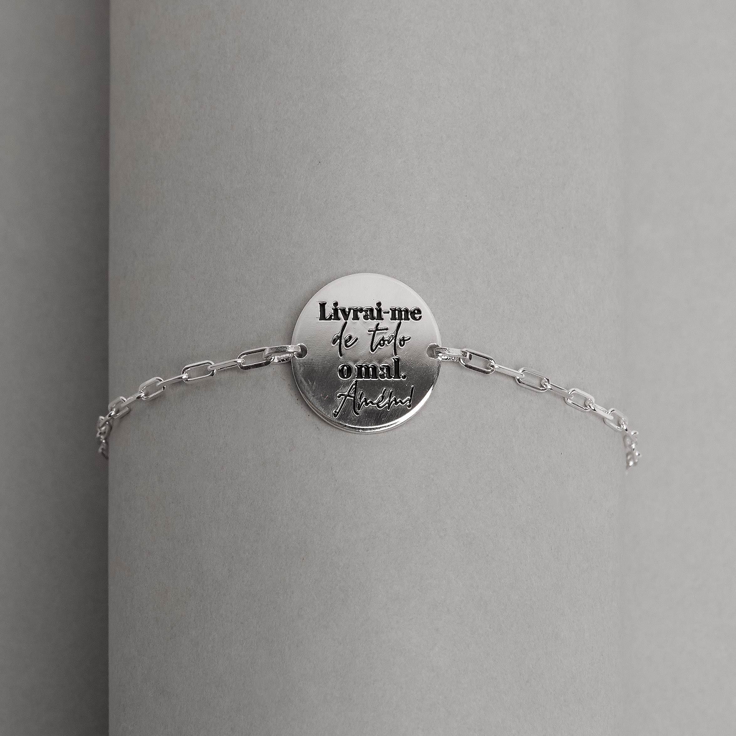 Imagem Secundária Pulseira entremeio medalha livrai-me de todo o mal Amém 15mm envelhecido corrente cartier