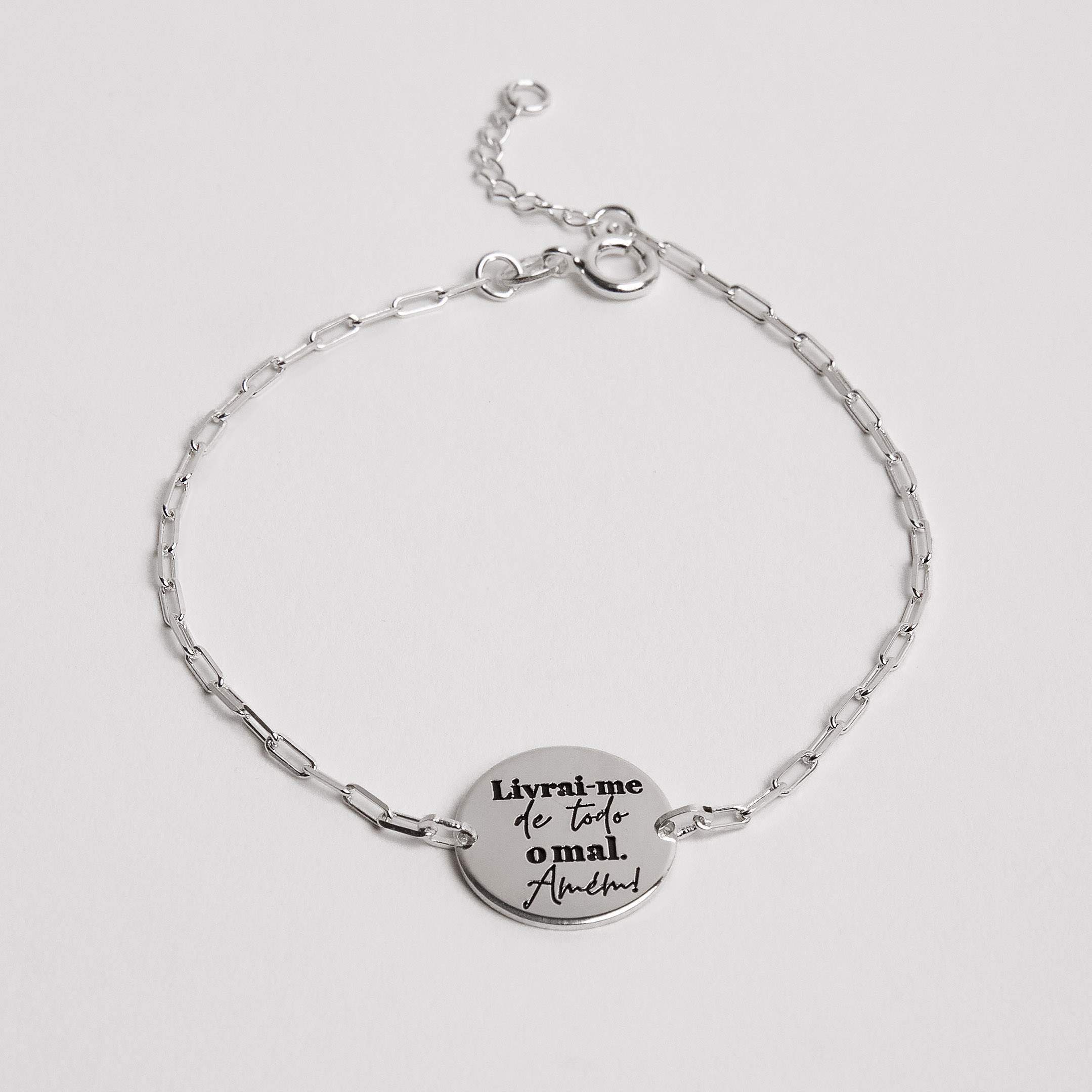 Imagem Pulseira entremeio medalha livrai-me de todo o mal Amém 15mm envelhecido corrente cartier
