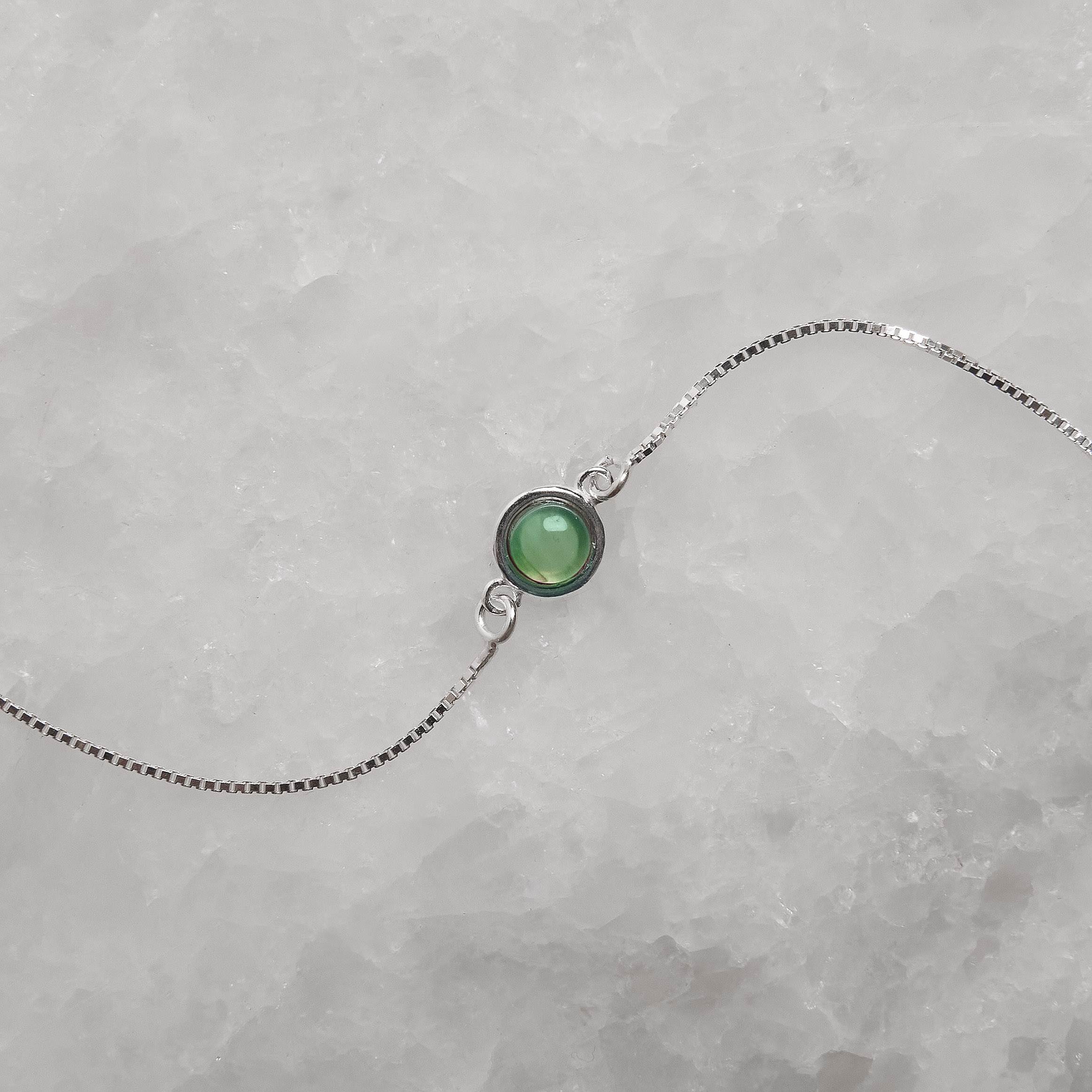 Imagem Secundária Pulseira entremeio pedra ágata verde 7mm v15 16cm com alongadora