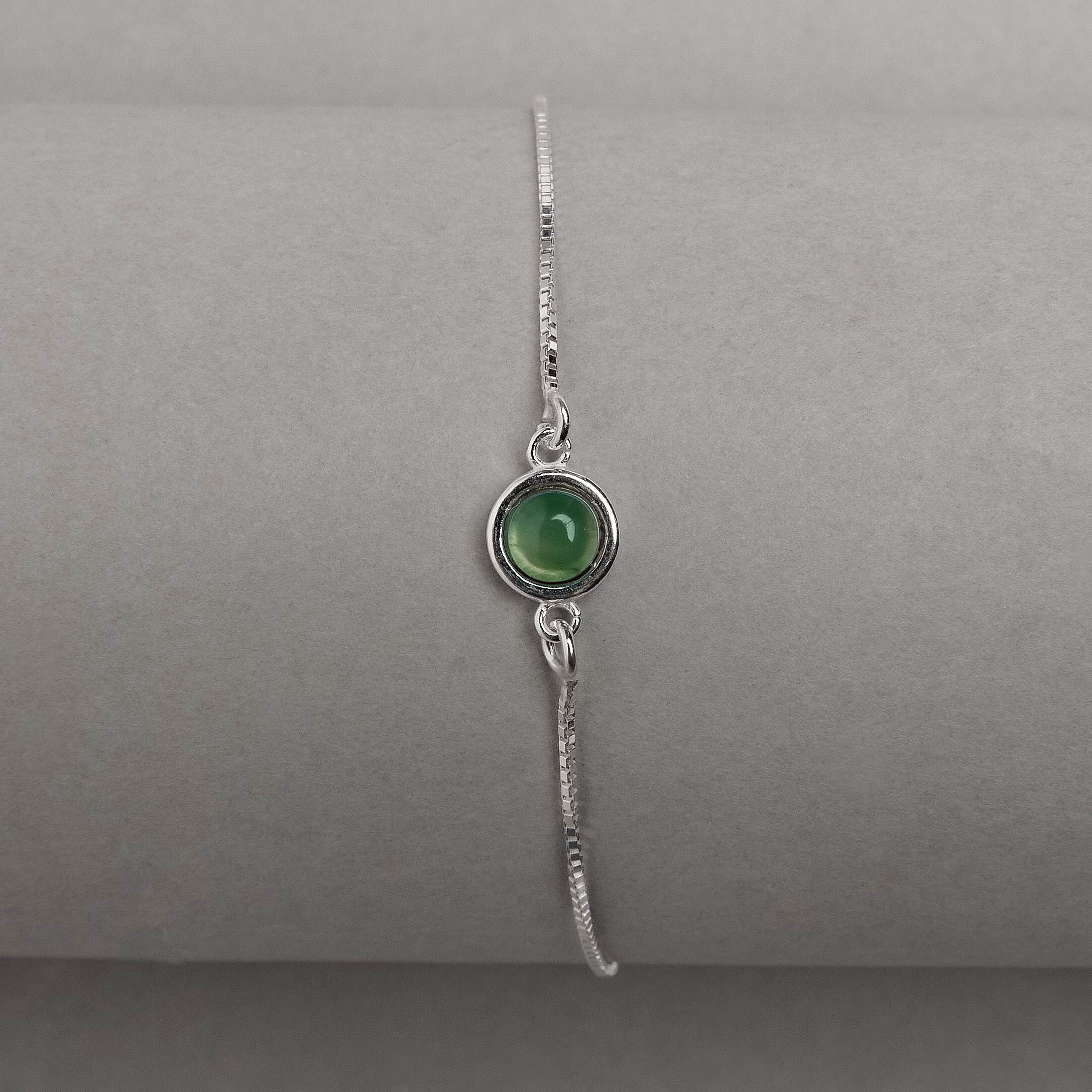 Pulseira entremeio pedra ágata verde 7mm v15 16cm com alongadora