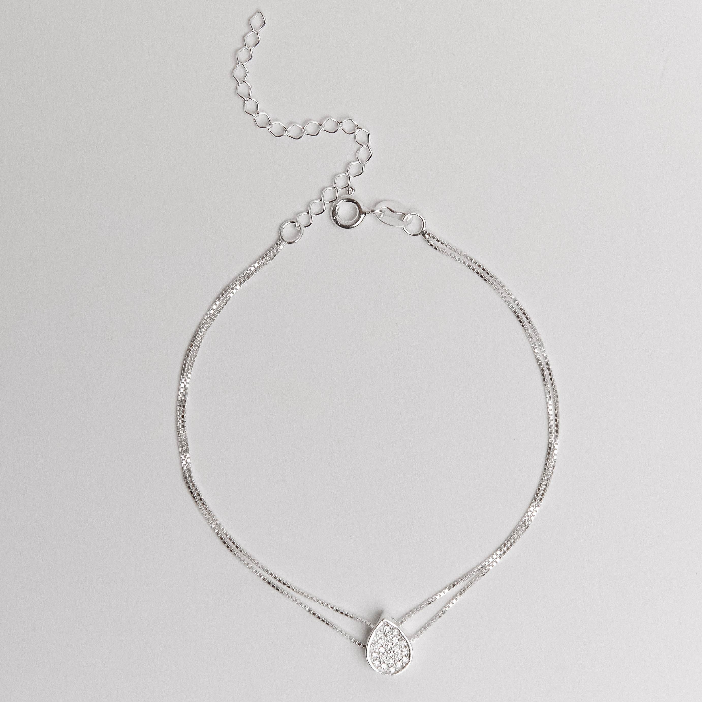 Imagem Pulseira entremeio gota cravejada 9mm corrente dupla 17cm com alongadora