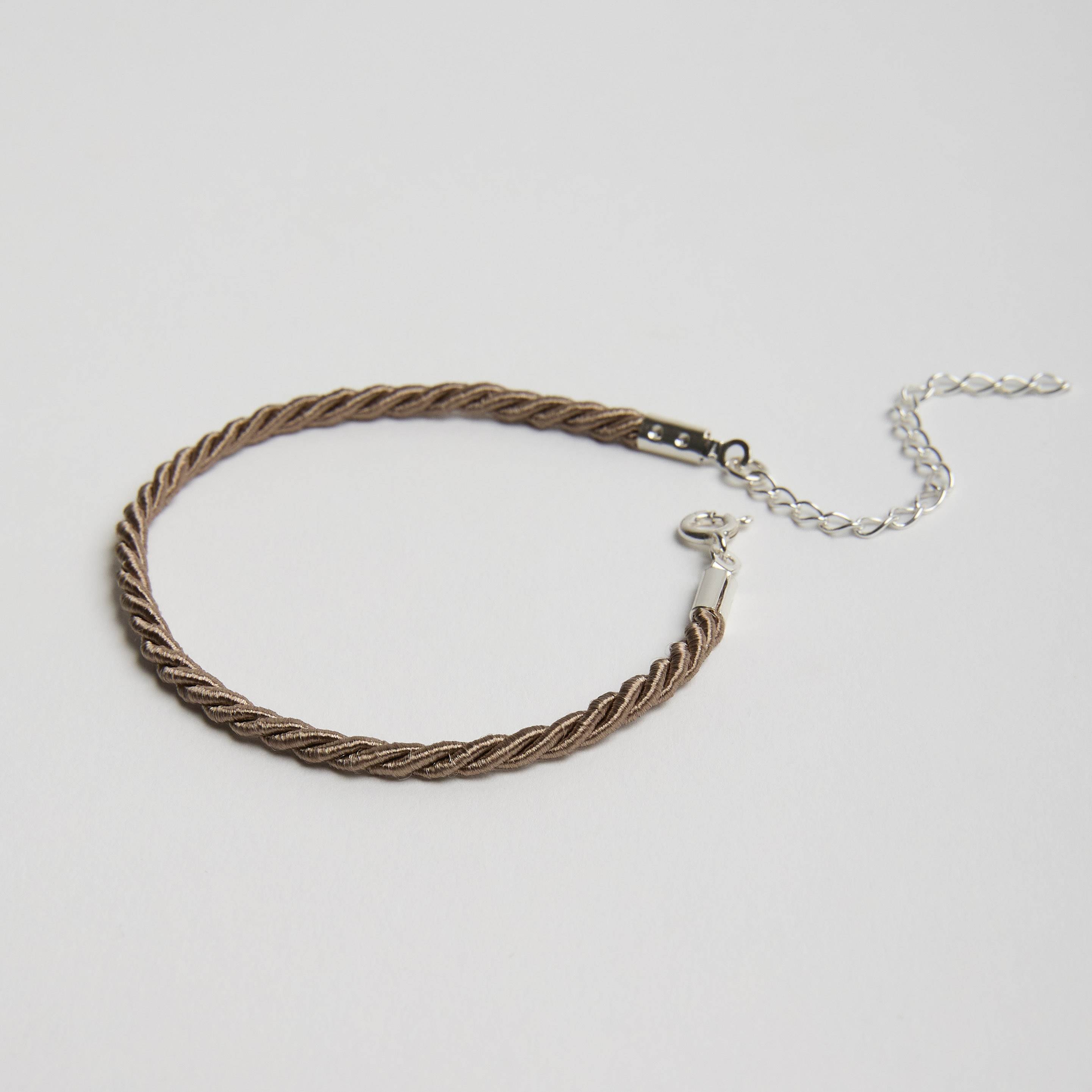 Pulseira cordão trançado bege 2mm 16cm com alongadora