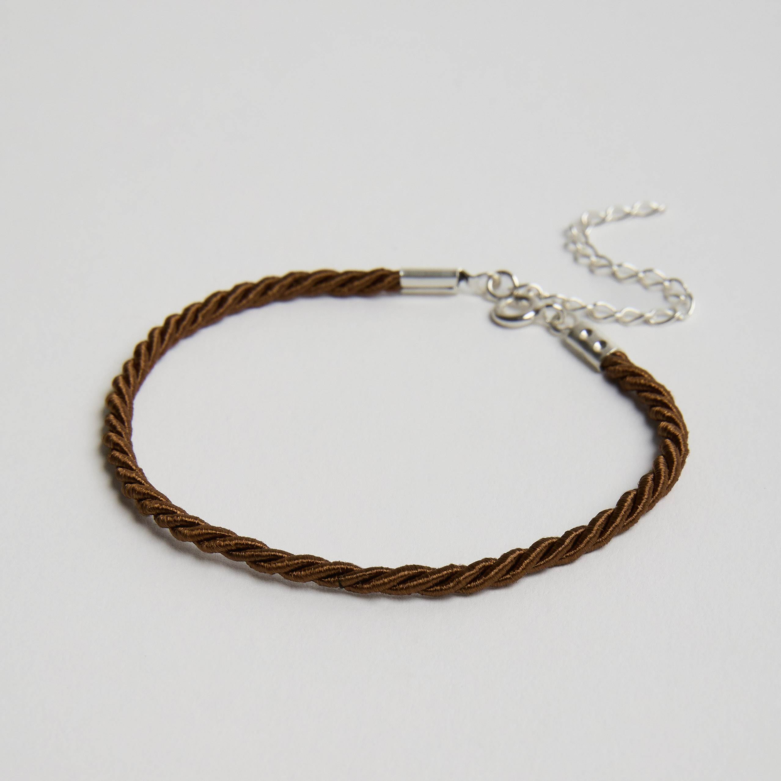Pulseira cordão trançado marrom 2mm 16cm com alongadora