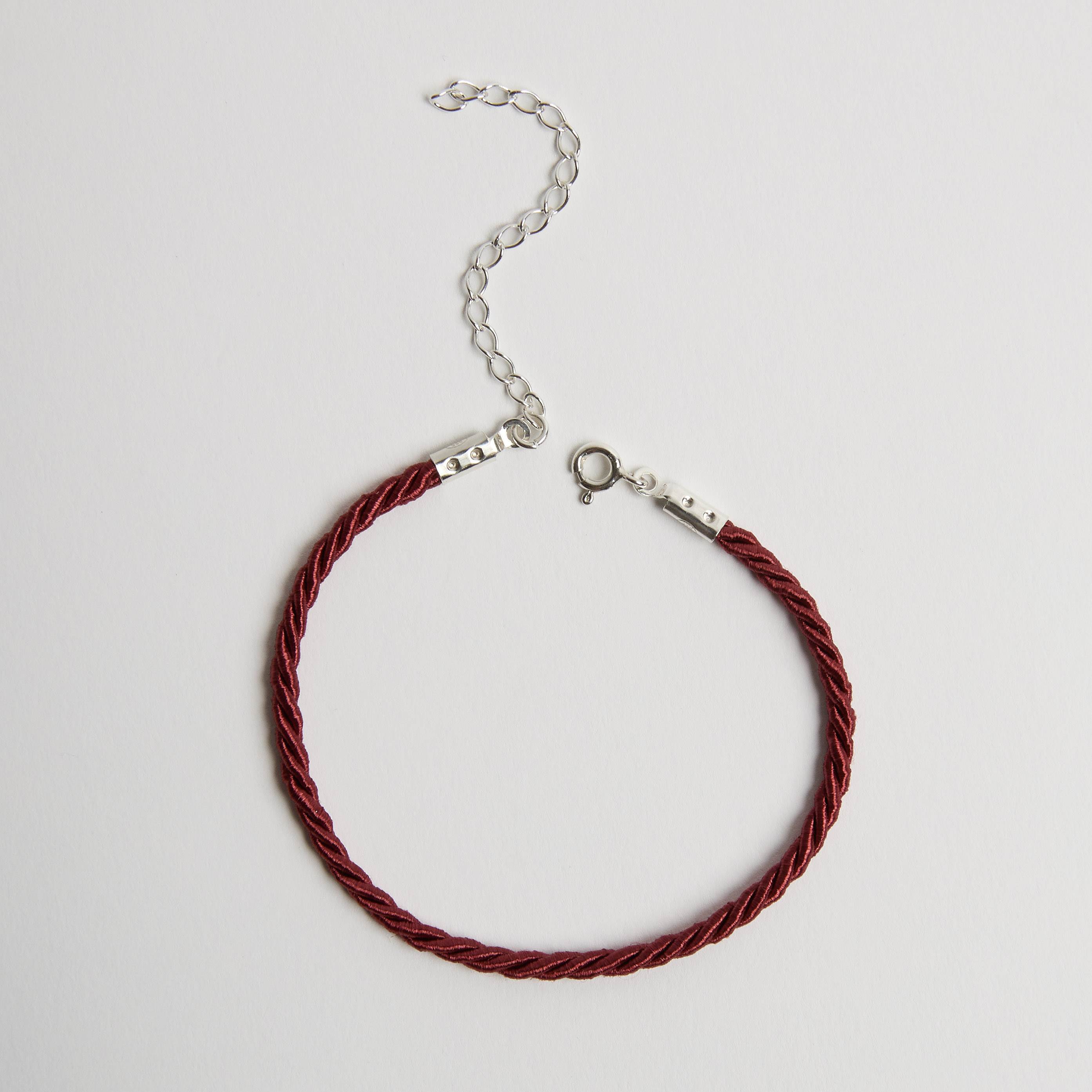 Imagem Pulseira cordão trançado marsala 2mm 16cm com alongadora