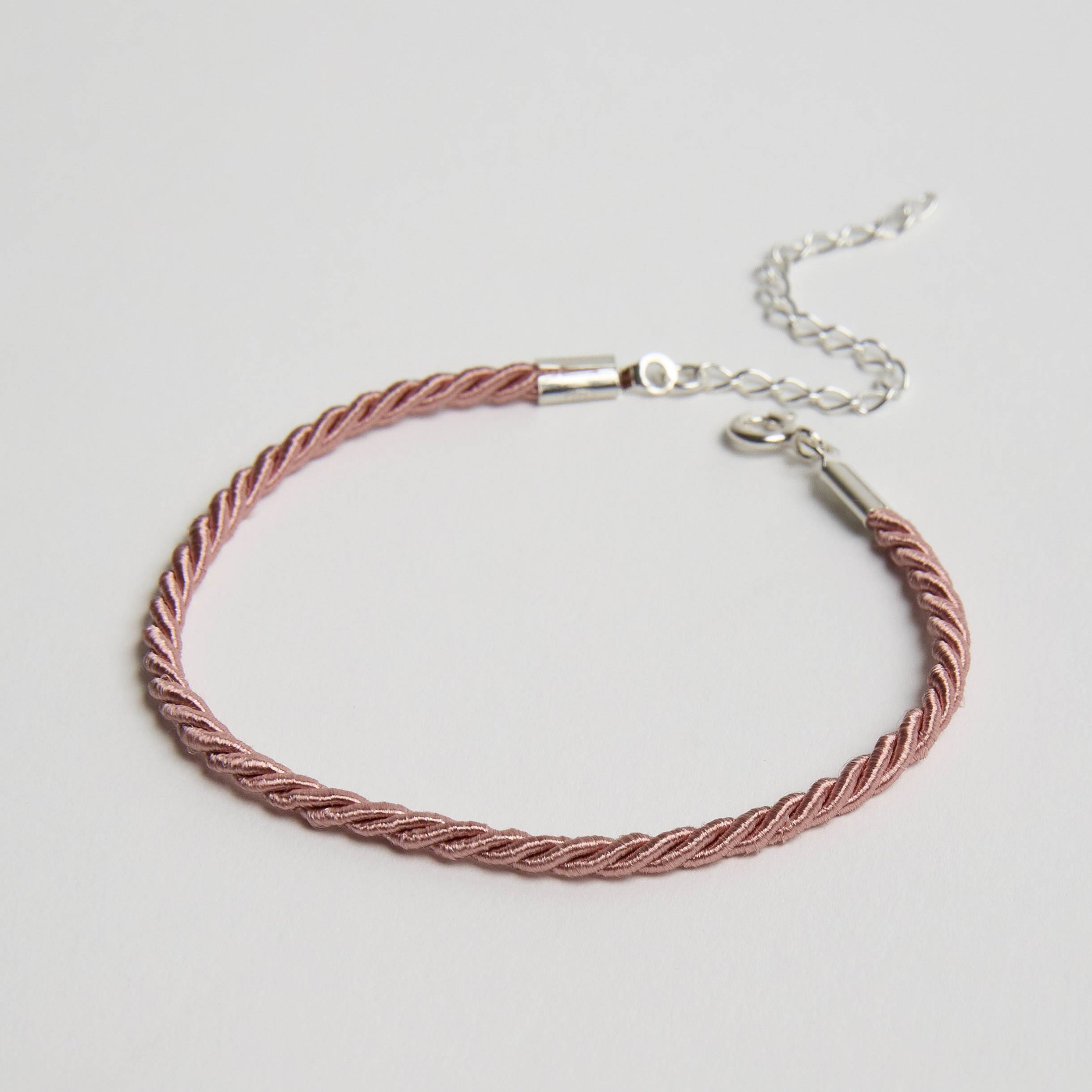 Pulseira cordão trançado rosa 2mm 16cm com alongadora