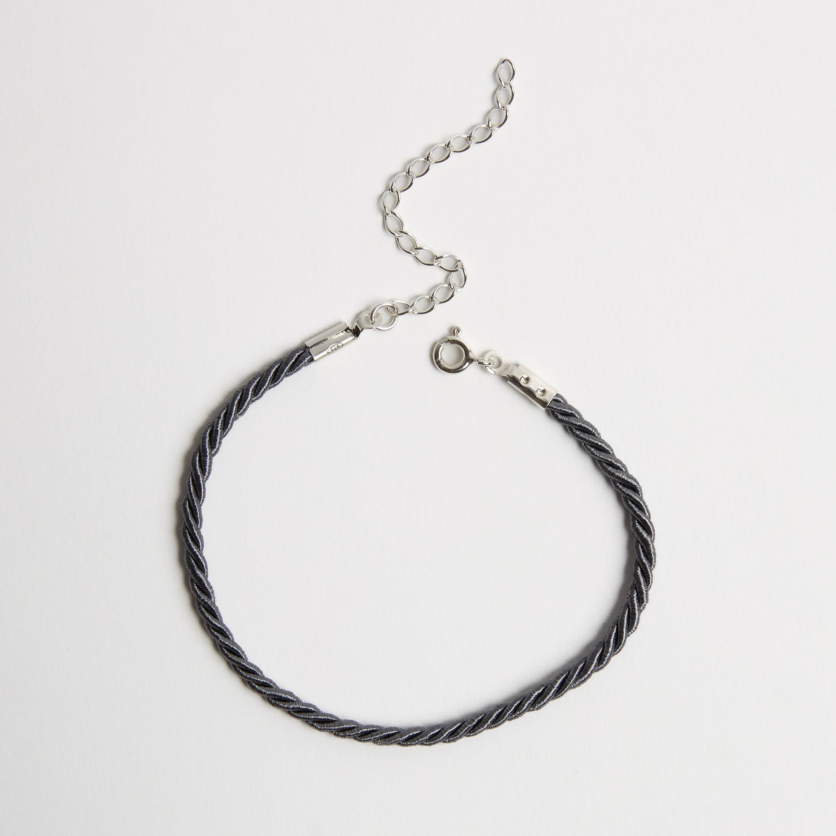 Imagem Pulseira cordão trançado cinza 2mm 16cm com alongadora