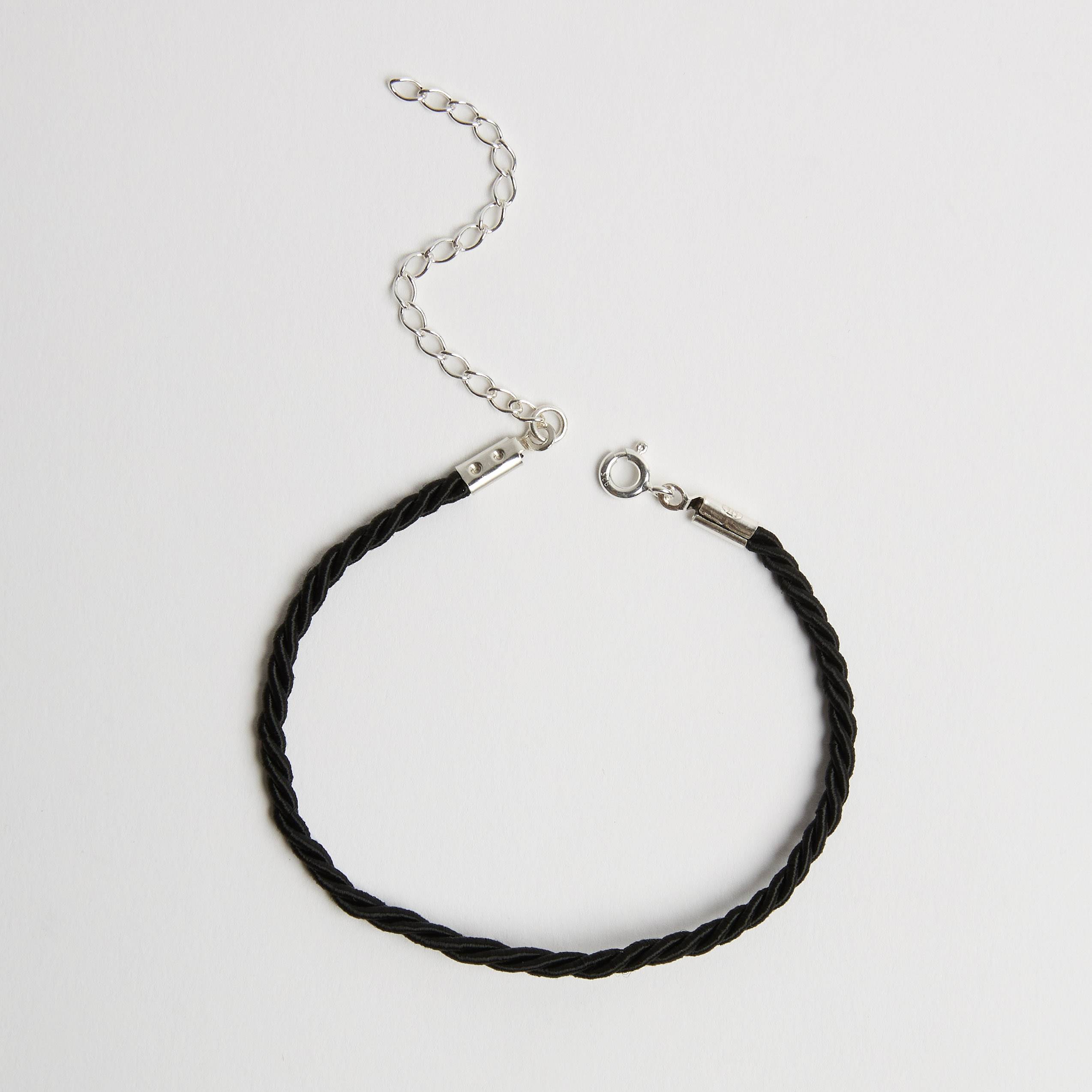 Imagem Pulseira cordão trançado preto 2mm 16cm com alongadora