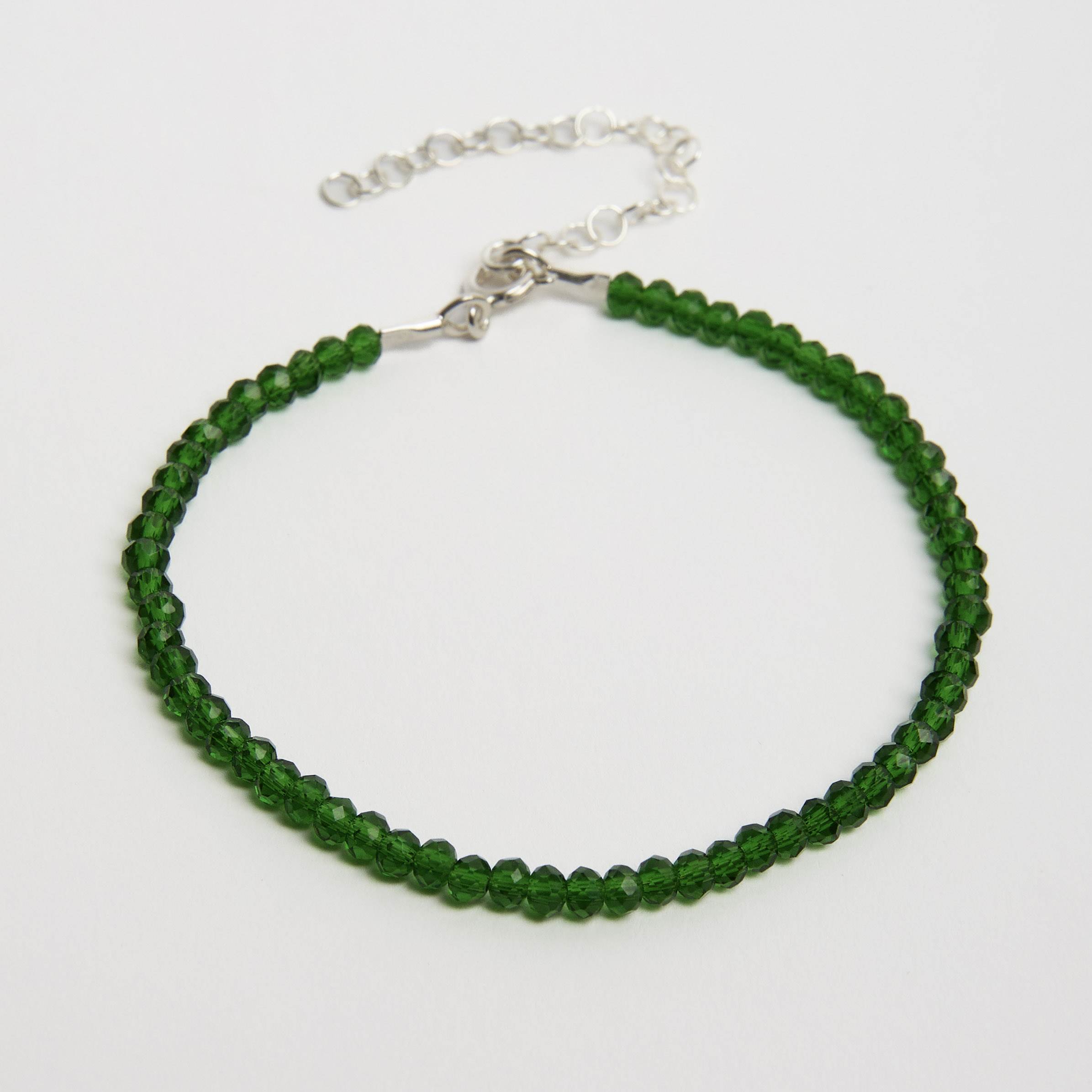 Pulseira cristal verde transparente 3mm 16cm com alongadora