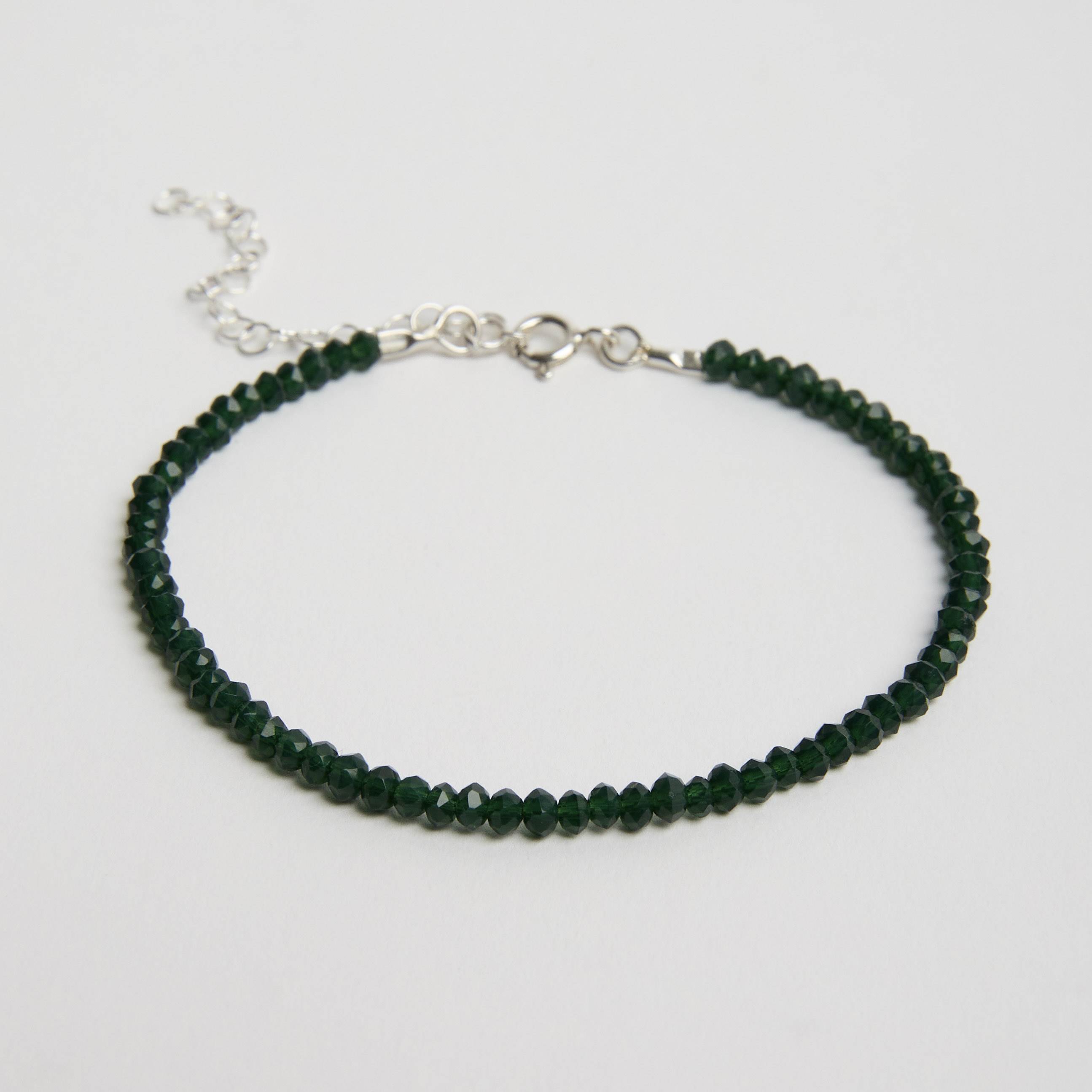 Pulseira cristal verde escuro 3mm 16cm com alongadora