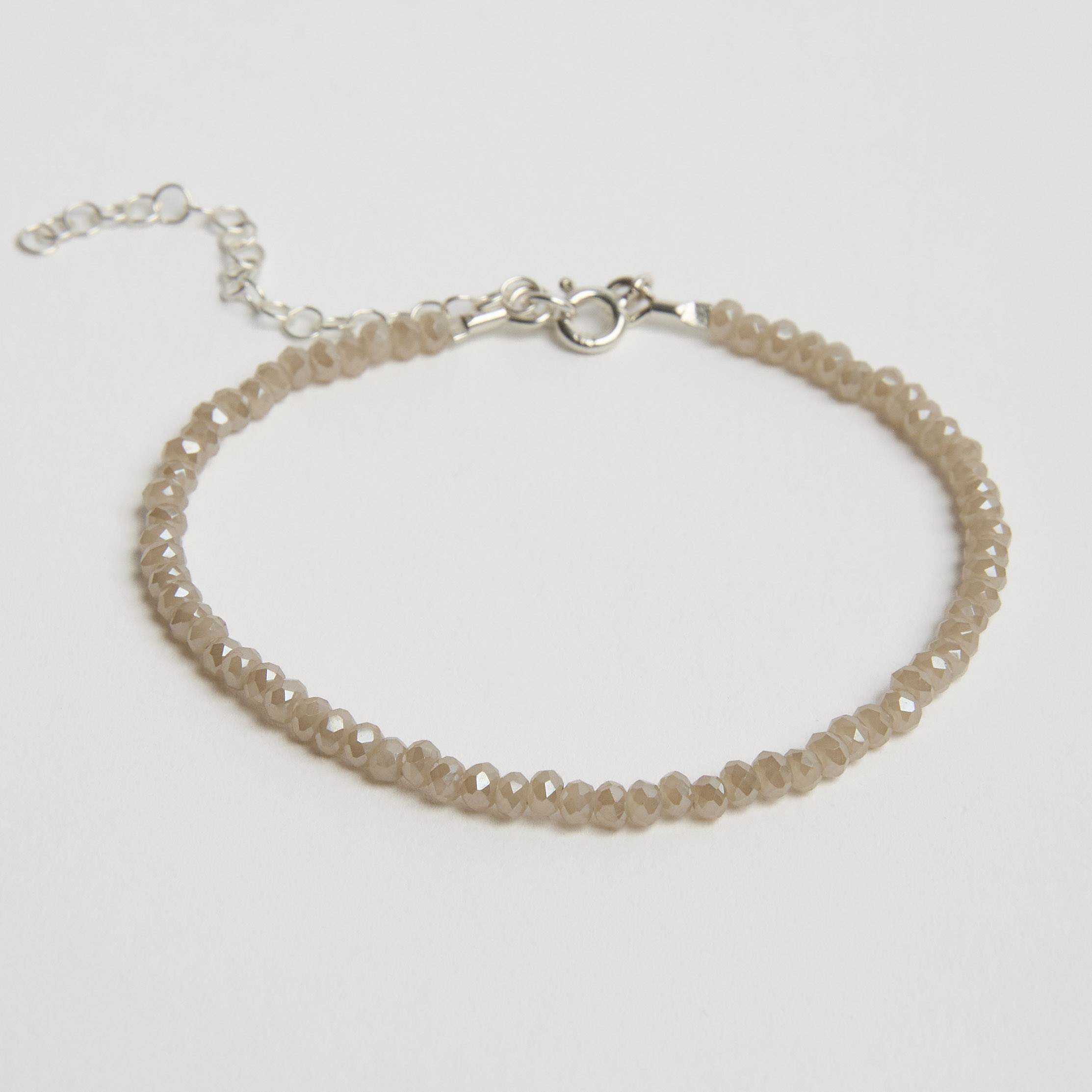Pulseira cristal perolado champanhe 3mm 16cm com alongadora