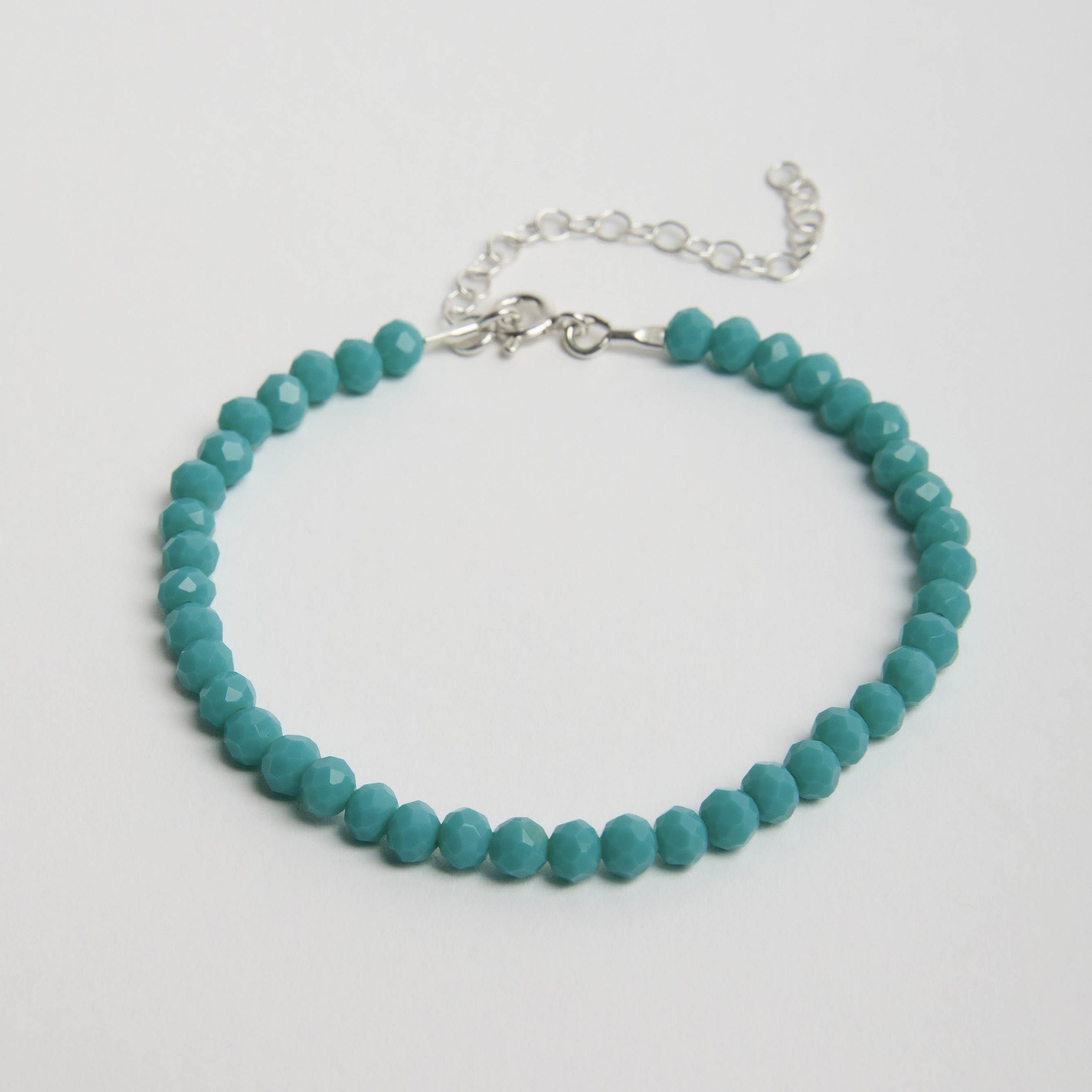 Pulseira cristal turquesa 4mm 16cm com alongadora