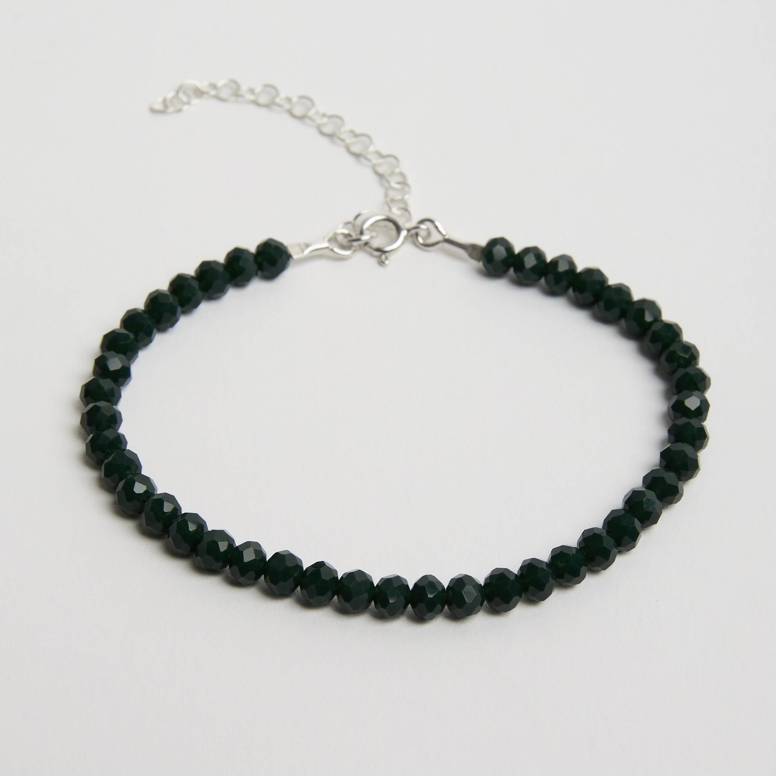Pulseira cristal verde escuro 4mm 16cm com alongadora