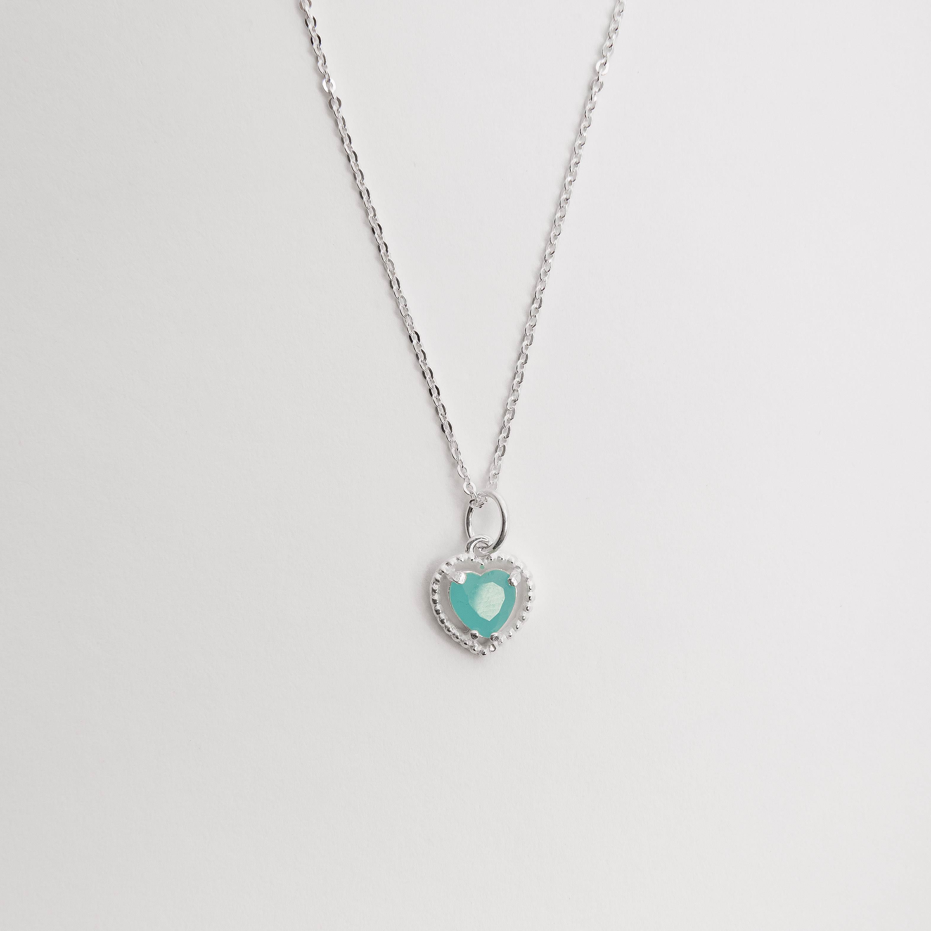 Colar pingente zircônia coração azul tiffany 6mm corrente cadeadinho 40cm
