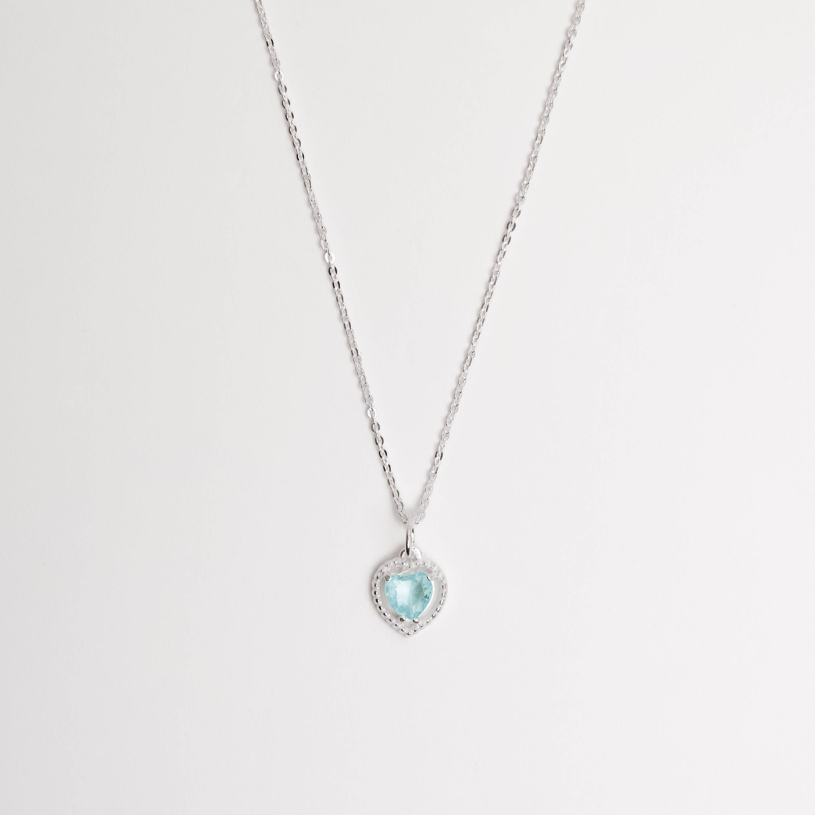 Colar pingente zircônia coração azul tiffany 6mm corrente cadeadinho 40cm