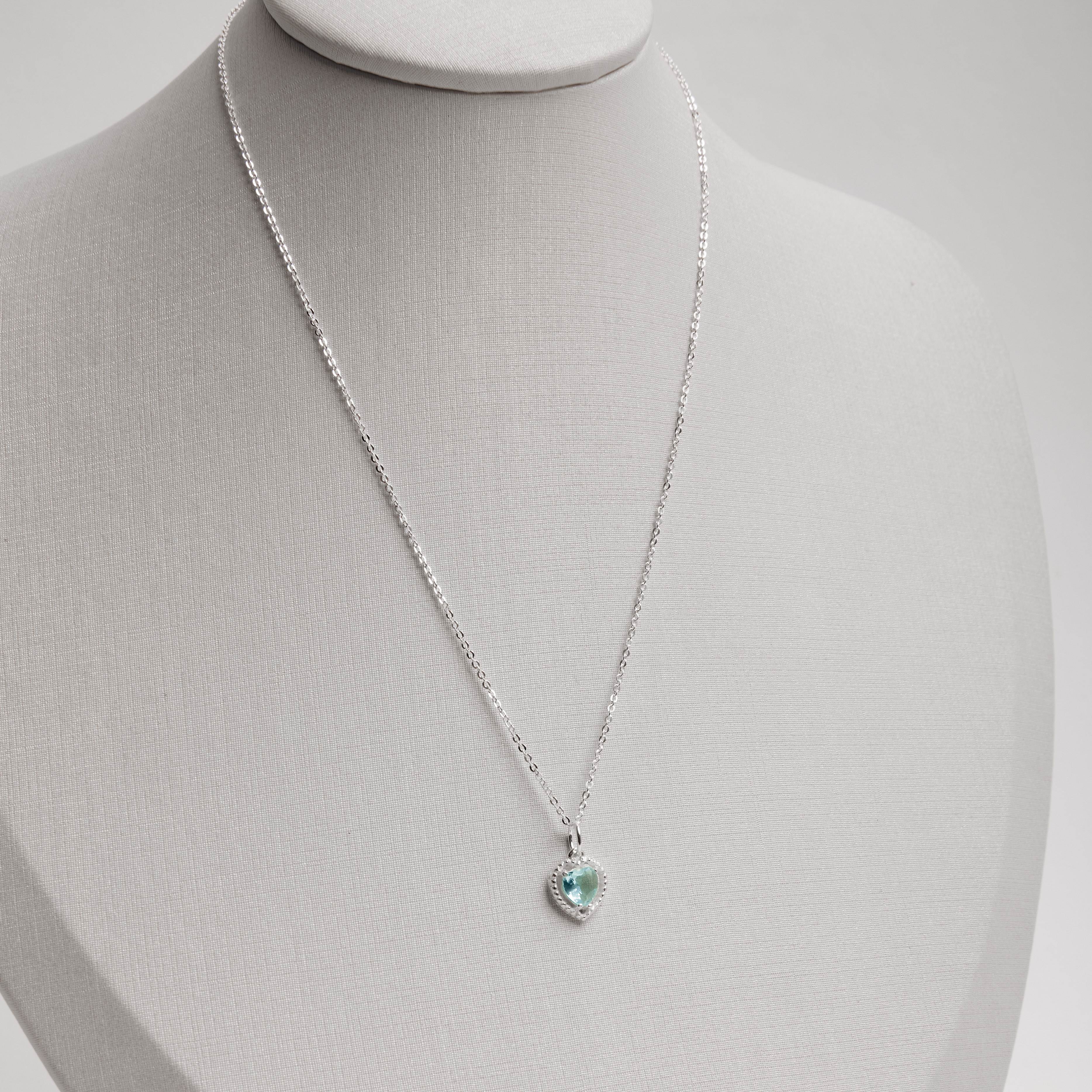 Imagem Secundária Colar pingente zircônia coração azul tiffany 6mm corrente cadeadinho 40cm