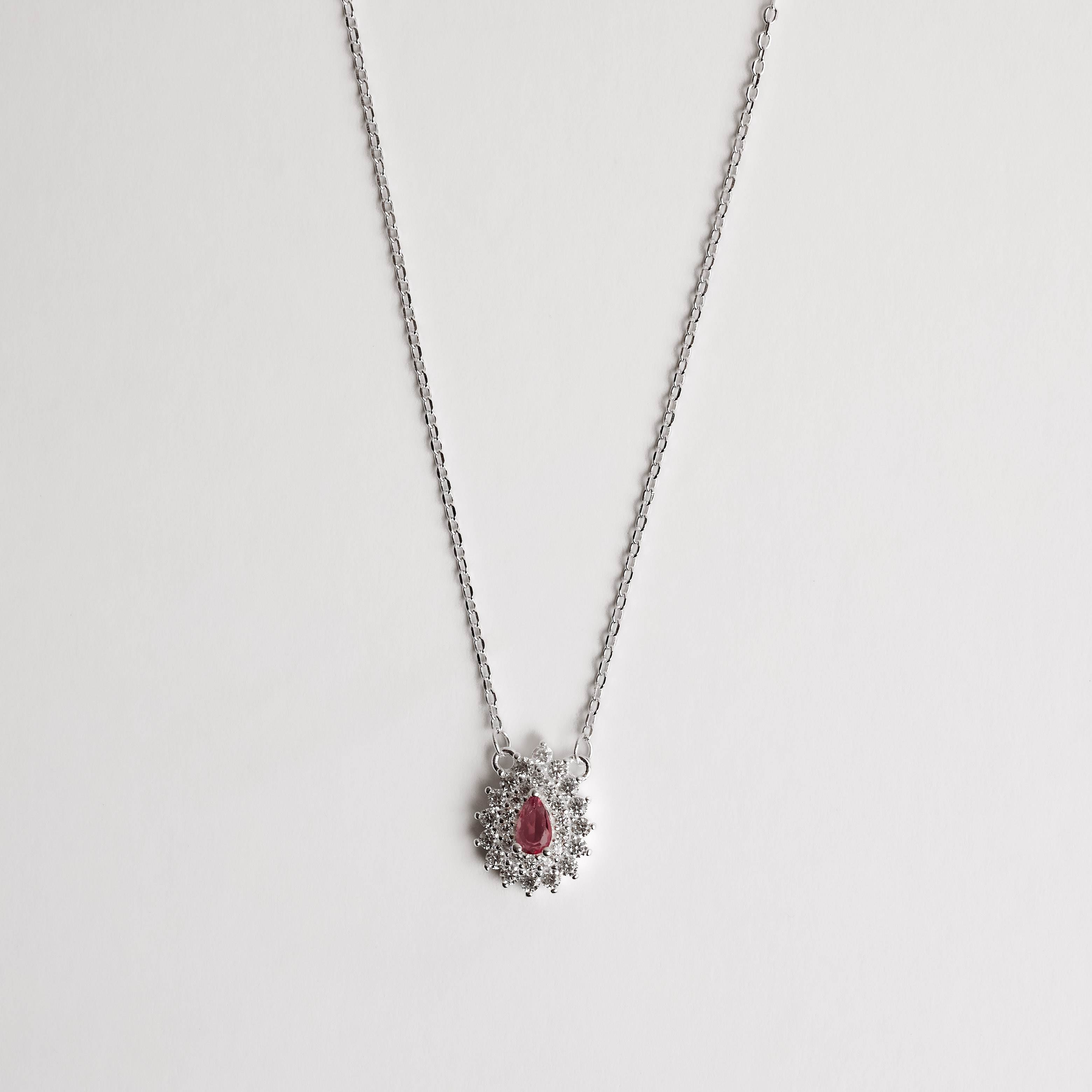Imagem Colar entremeio zircônia gota rosa com cravejado 13mm 40+5cm